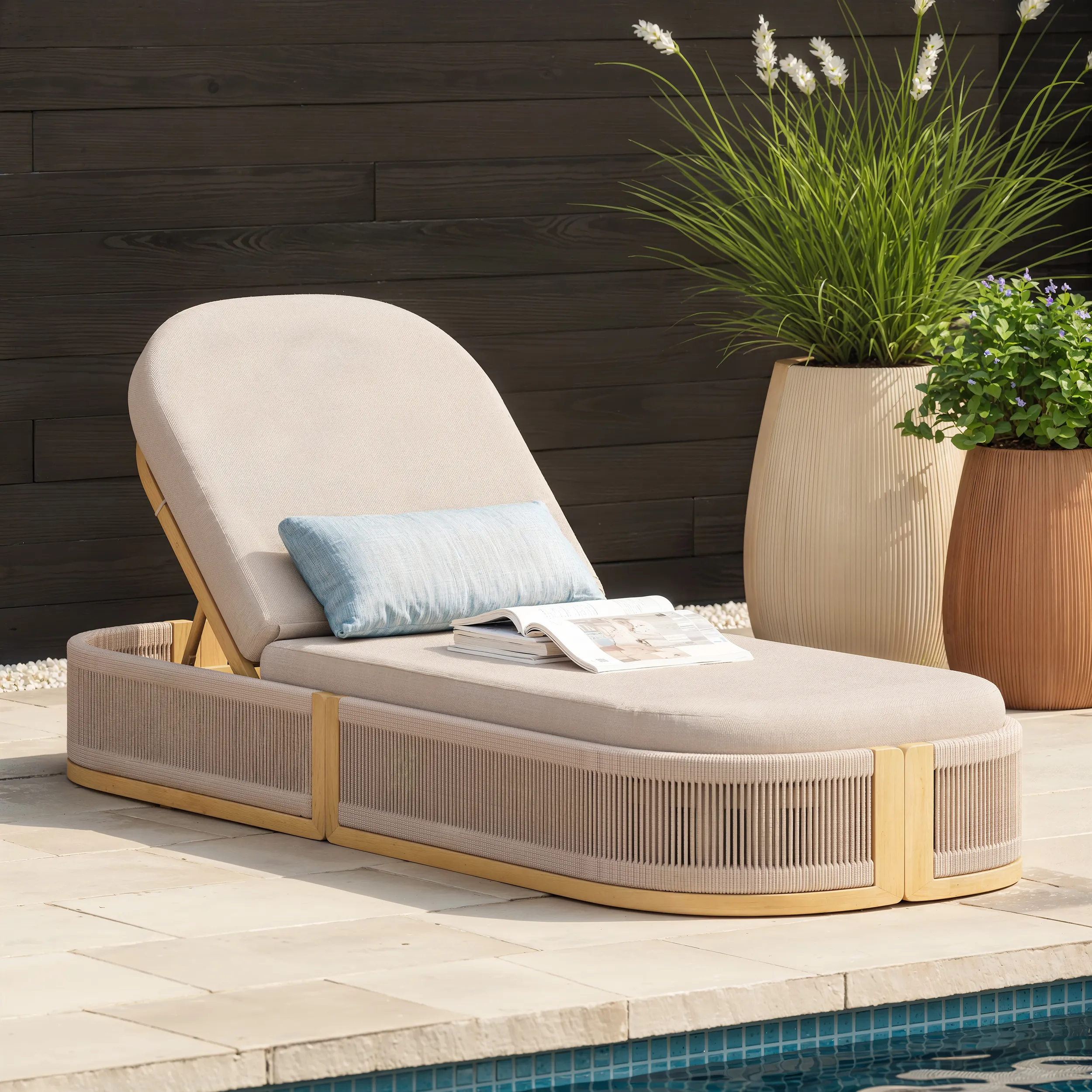 Reclining Garden Lounger - Ivory, Aluminium & Rope Weave product
