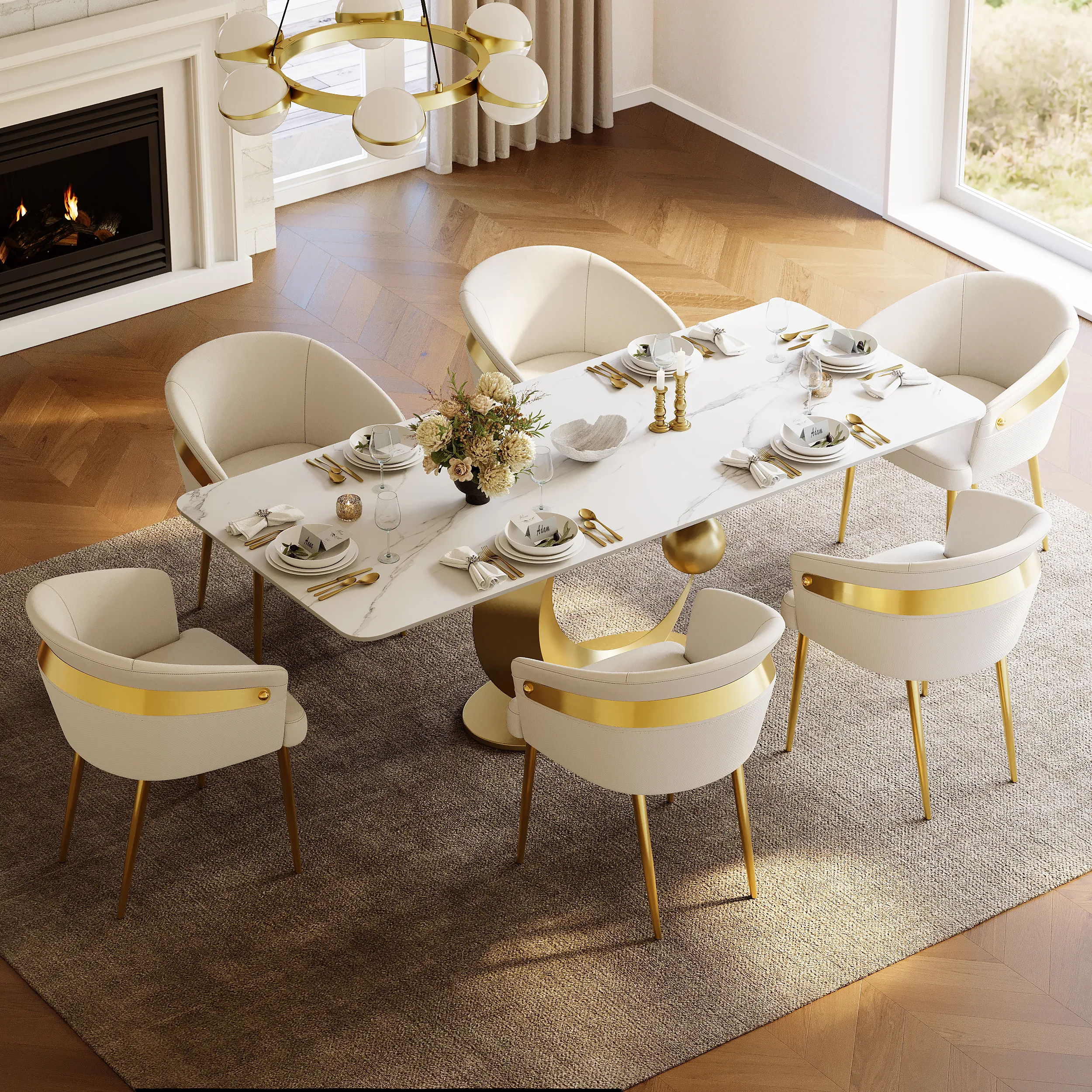 Rectangle 6-Seater Dining Set - White, Sintered Stone product