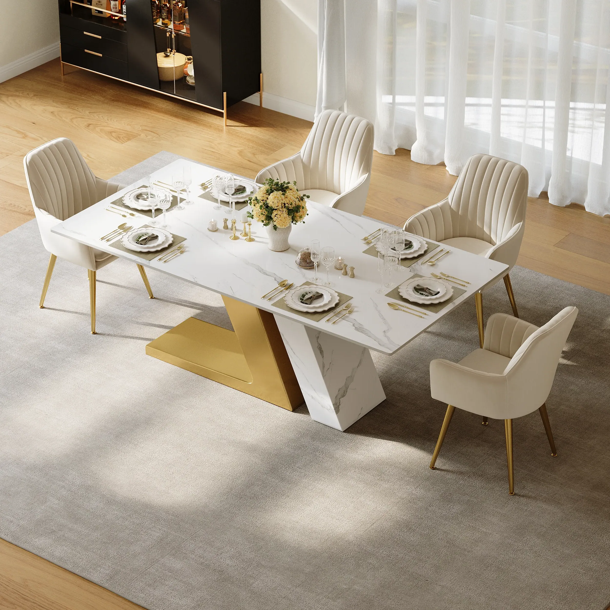 Rectangle 6-Seater Dining Table - Glossy White, Sintered Stone product