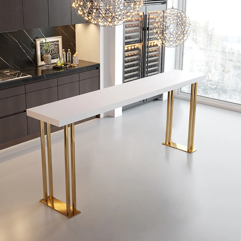 Rectangle Bar Table with Gold Sled Base - Matte Warm White, Wood product