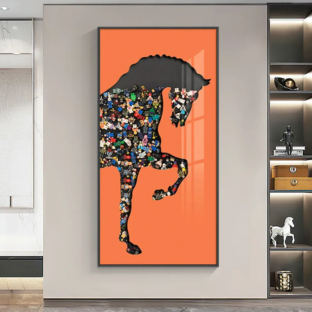 Rectangle Building Blocks Horse Wall Art - Multi-Colour, Aluminium product