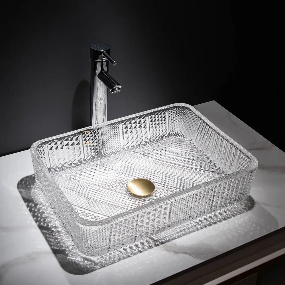 Rectangle Countertop Basin with Drain - Clear, Glass product