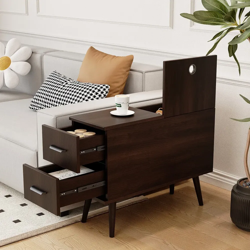 Rectangle End Table with Drawers - Brown, Wood product