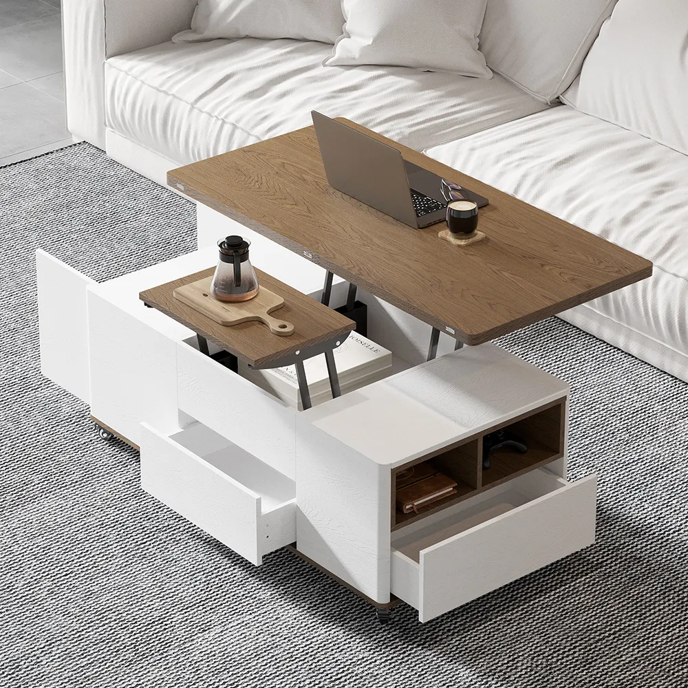 Rectangle Extendable TV Stand & Lift Top Coffee Table Set - White, Walnut product