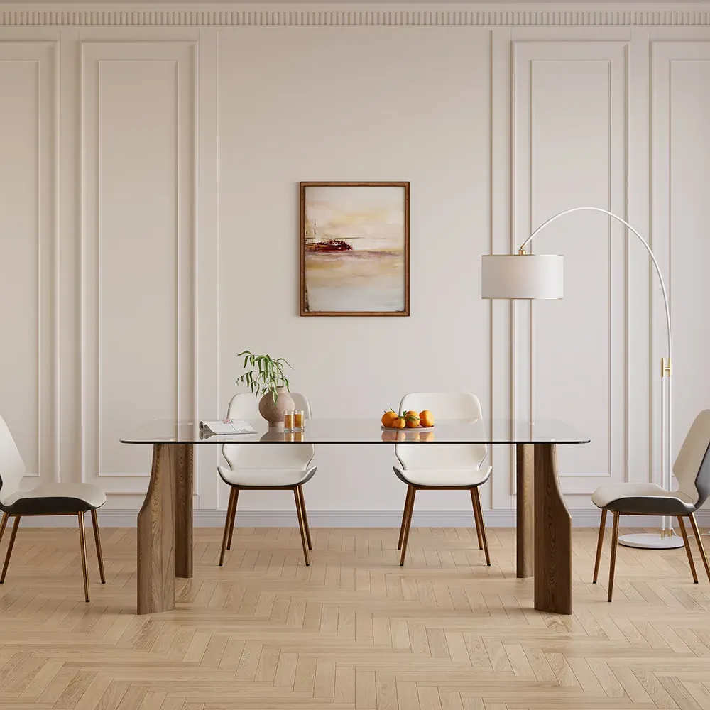 Rectangle Glass Dining Table 8-Seater - Clear Glass, Walnut product