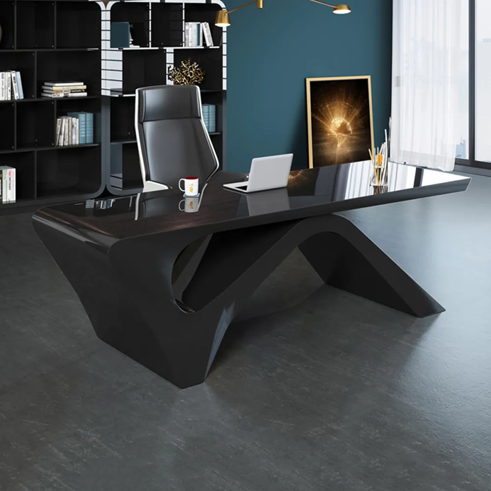Rectangular Computer Desk with Pedestal Base - Glossy Black product