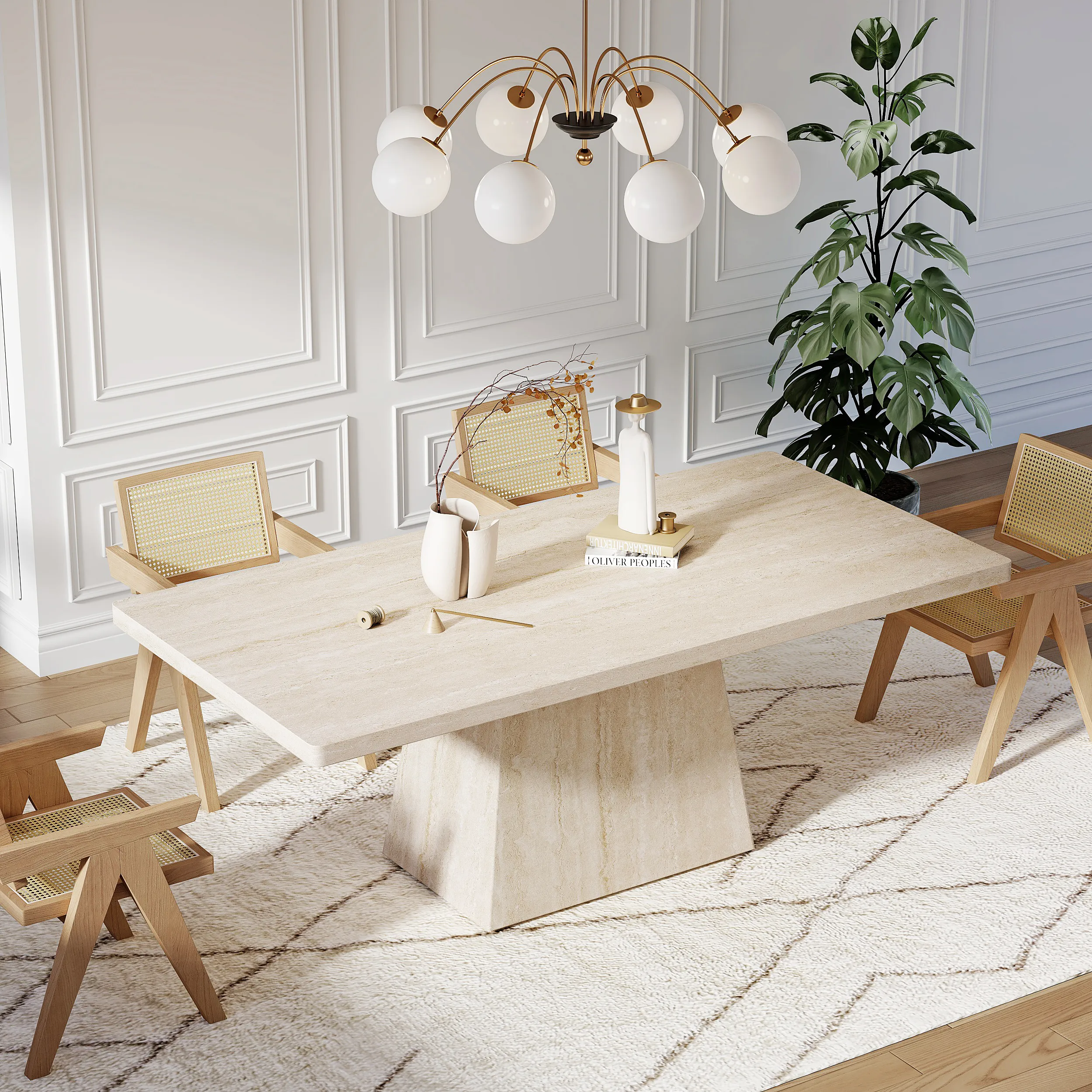 Rectangular Dining Table Seats 6-8 - Matte Travertine, Sintered Stone product