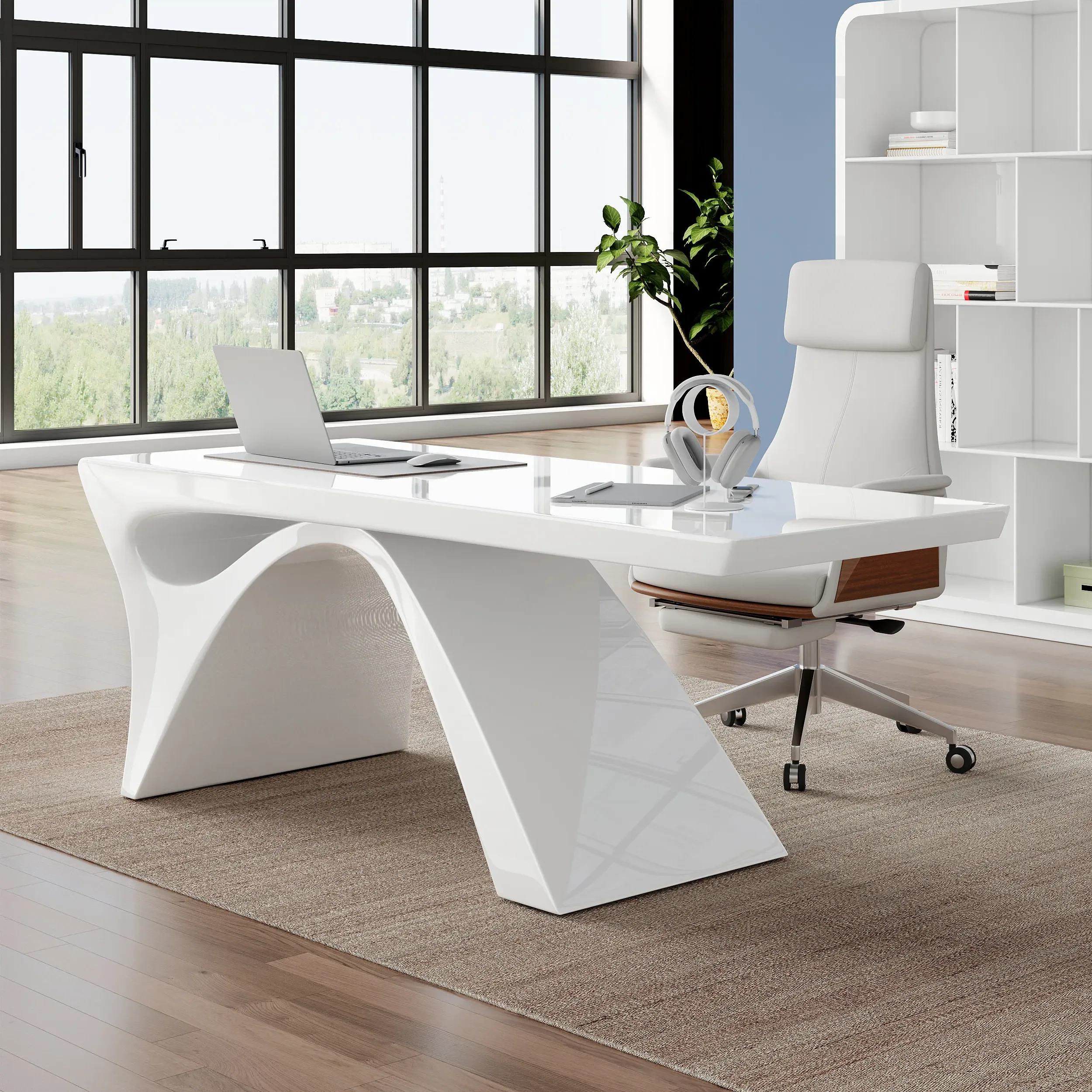 Rectangular Executive Desk & Reclining Office Chair Set - White product
