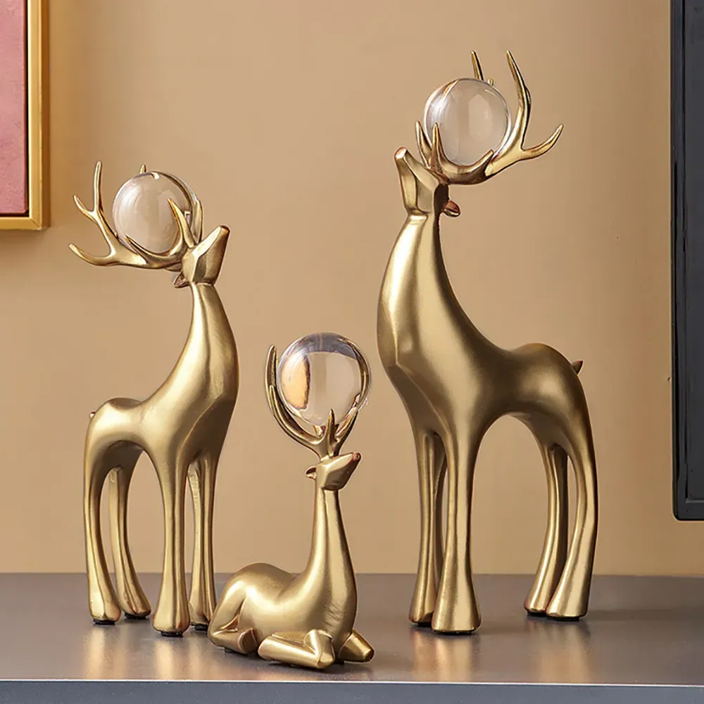 Reindeer Sculpture 3-Piece Set - Gold, Resin product