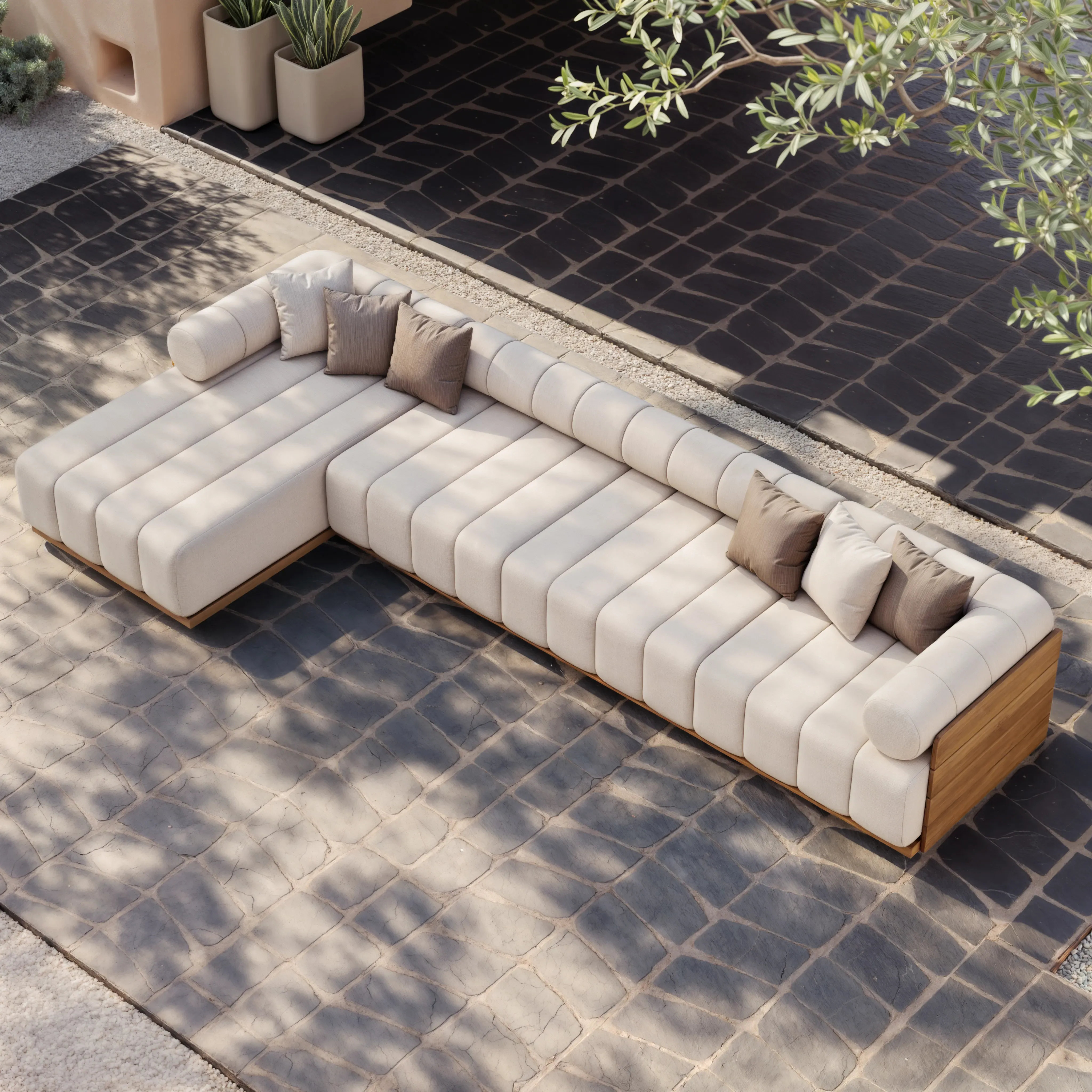 Resaro 4-Piece Modular Outdoor Sectional Sofa Set - Warm White, Teak product