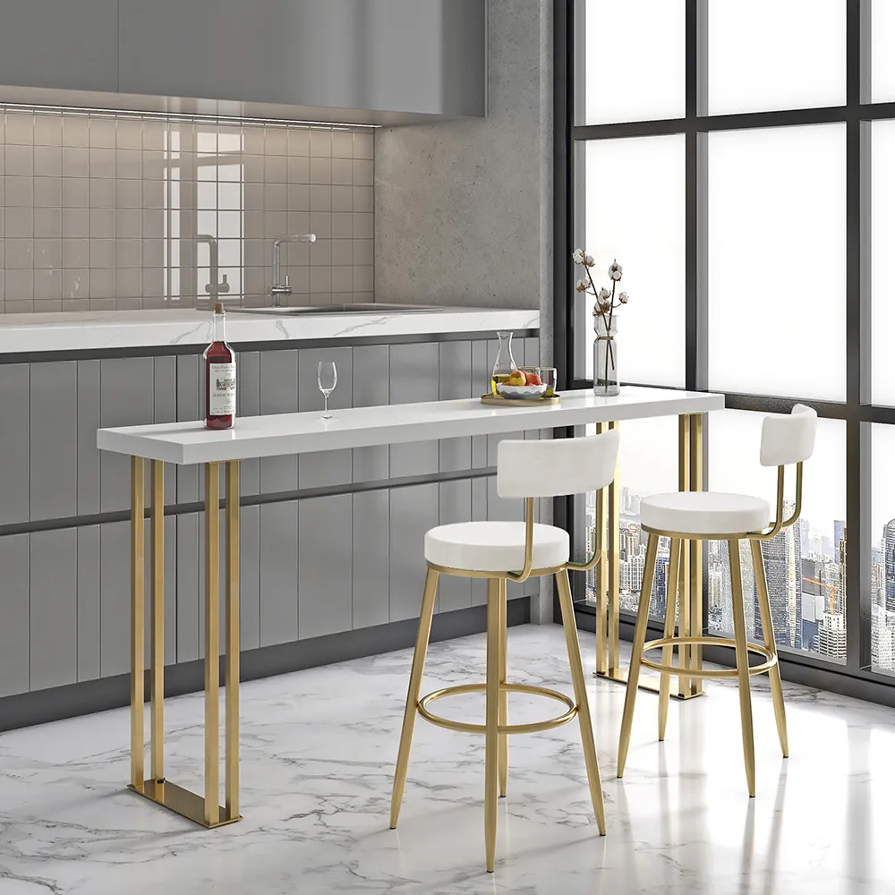 Round Bar Height Stool with Back & Footrest - White, Velvet product