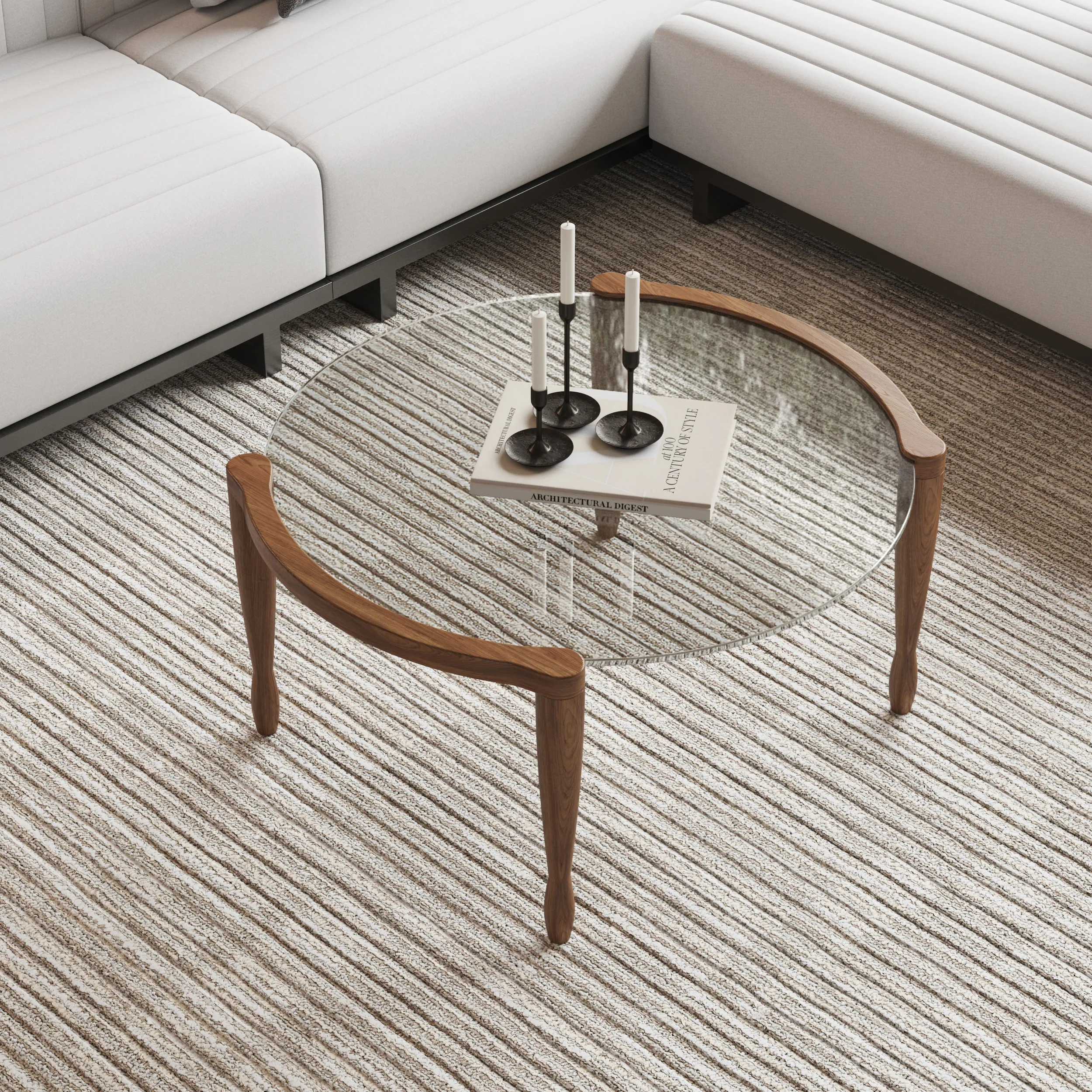 Round Coffee Table with Wood Legs - Walnut, Glass product