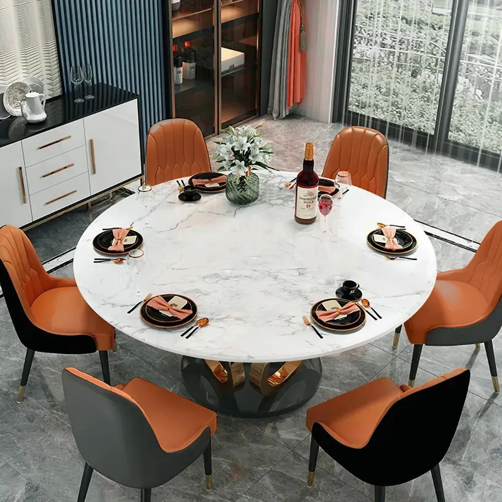 Round Dining Table Sintered Stone Top - White, Gold product