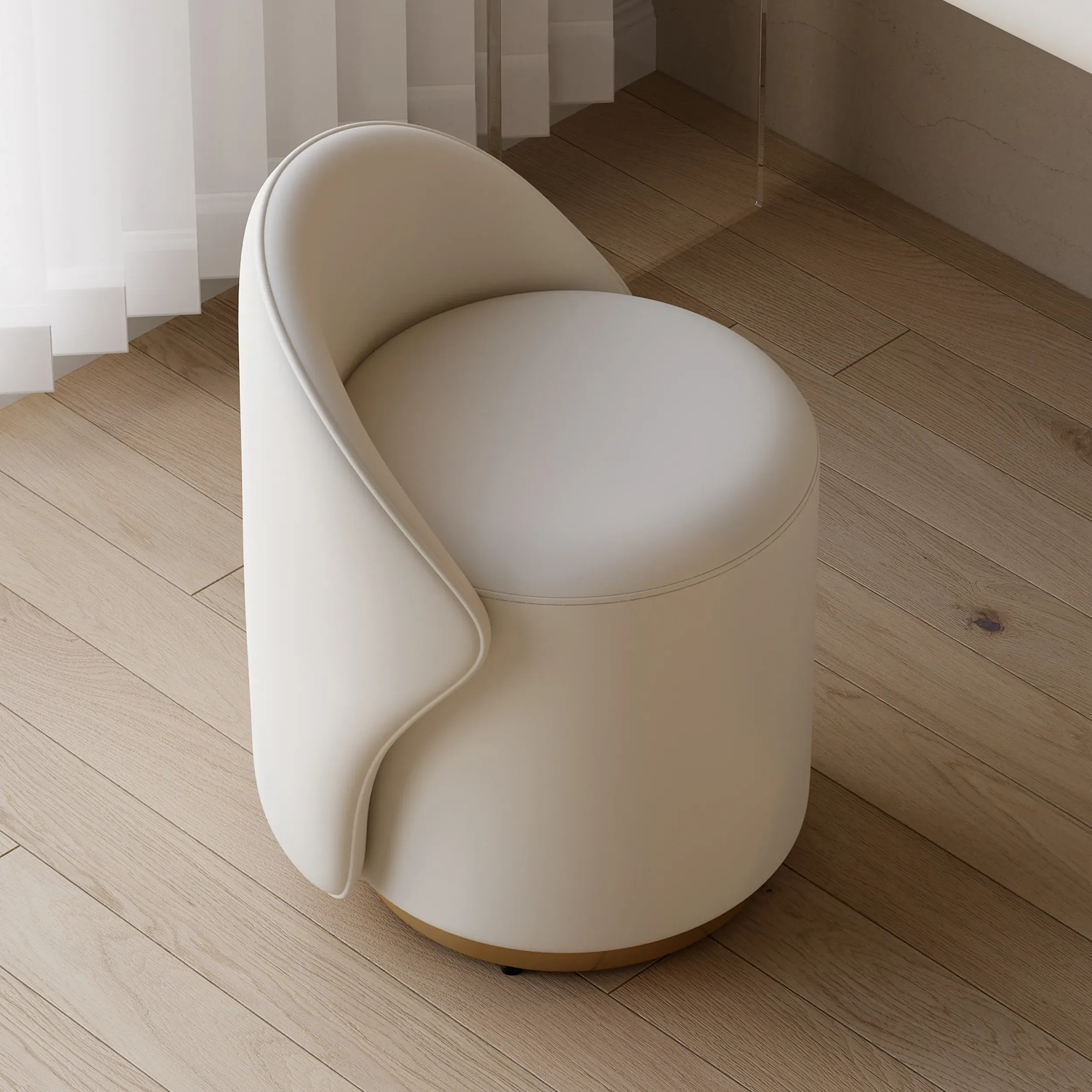 Round Dressing Table Stool with Back - Warm White, Leather product