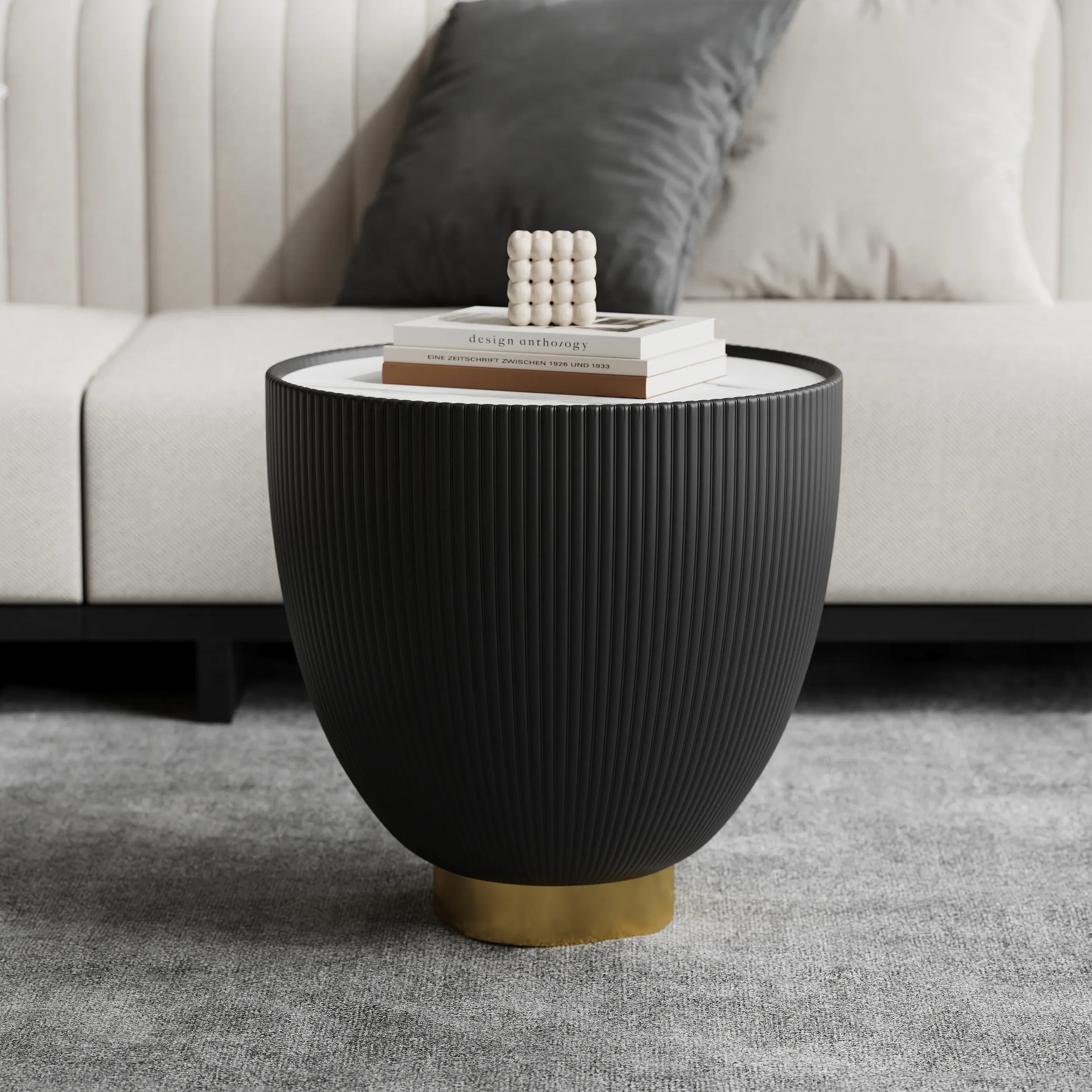 Round Drum Coffee Table - Grey, Sintered Stone product