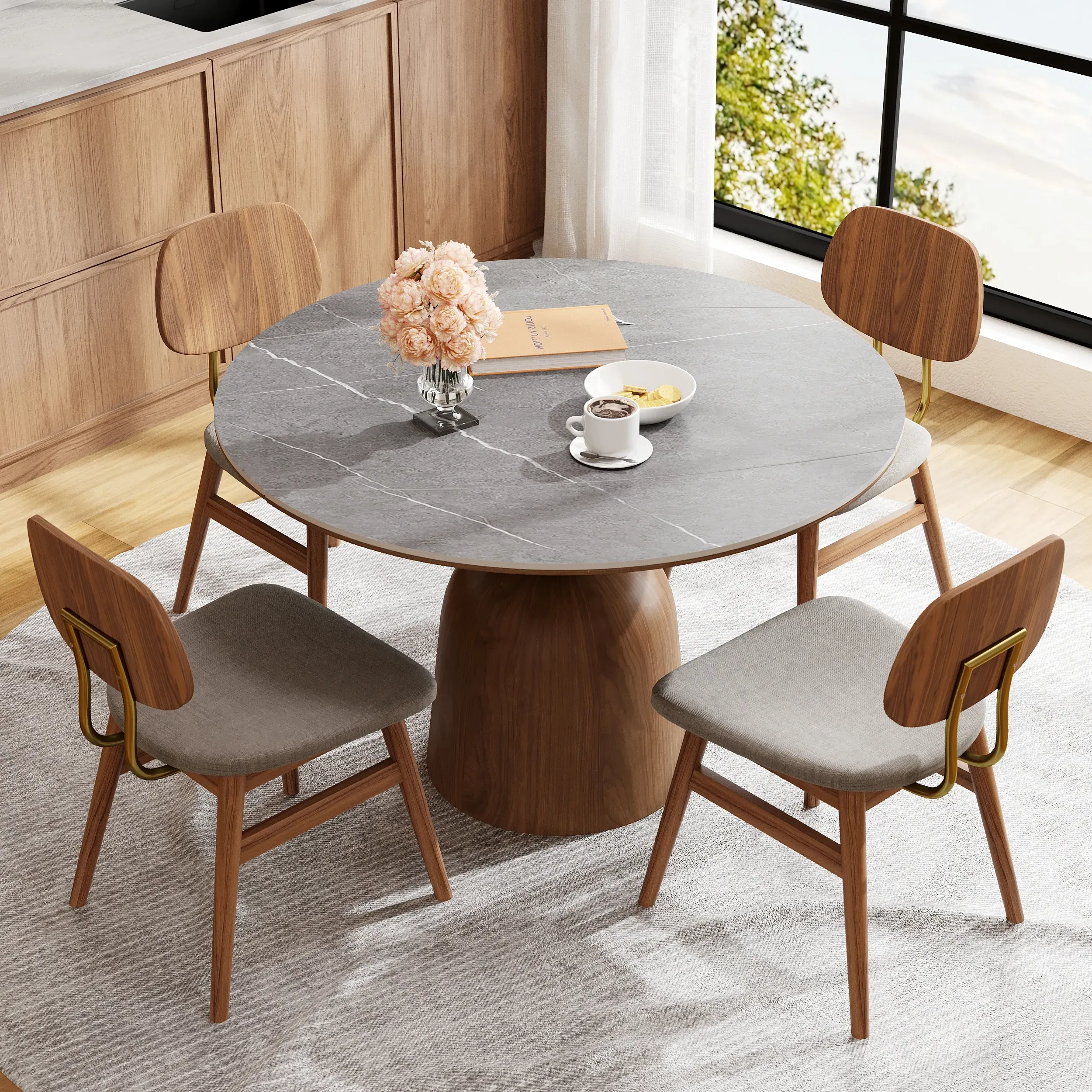 Round Extendable Dining Table Seats 4-6 - Grey product