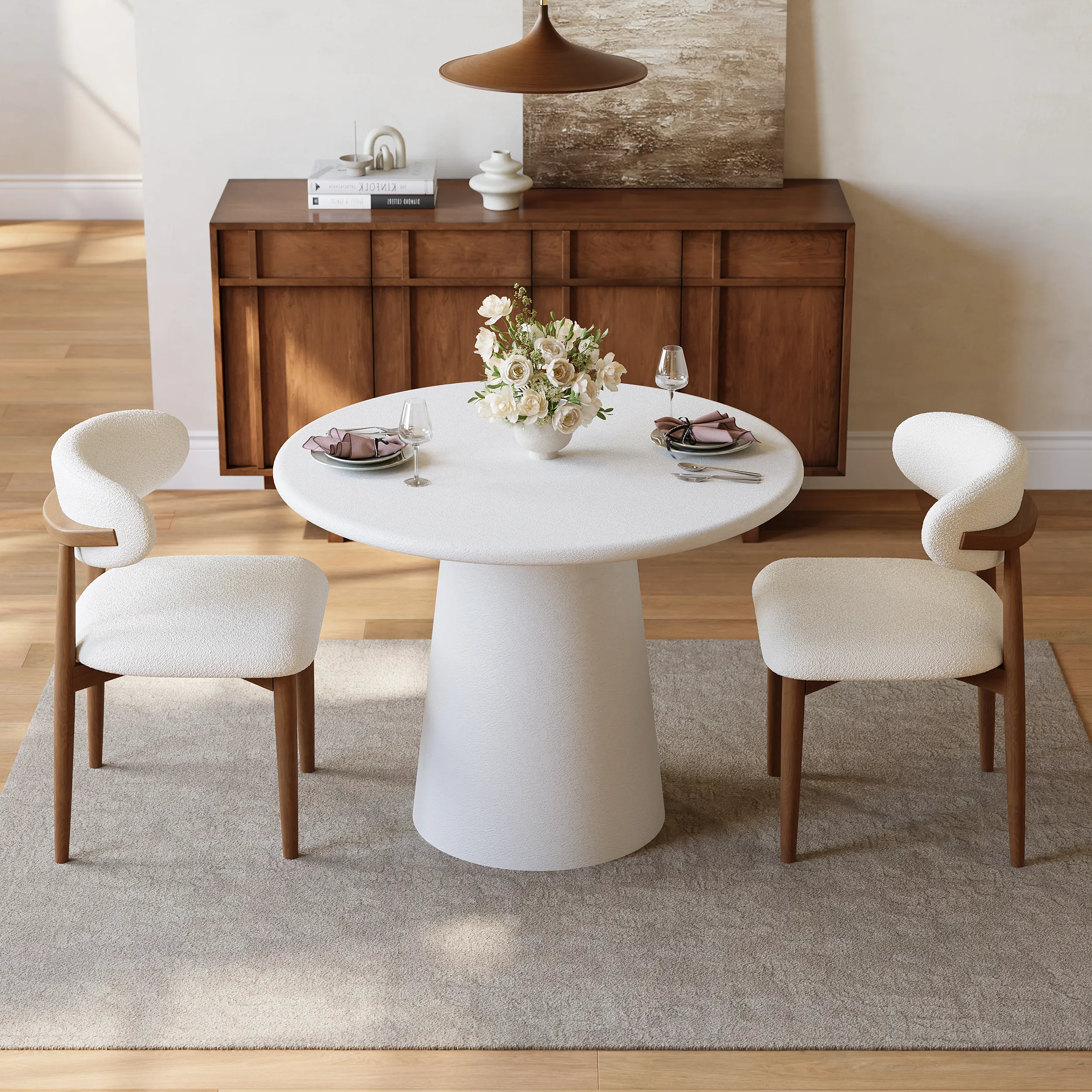 Round Fibreglass Dining Table Sculptural Pedestal Base - Warm White product