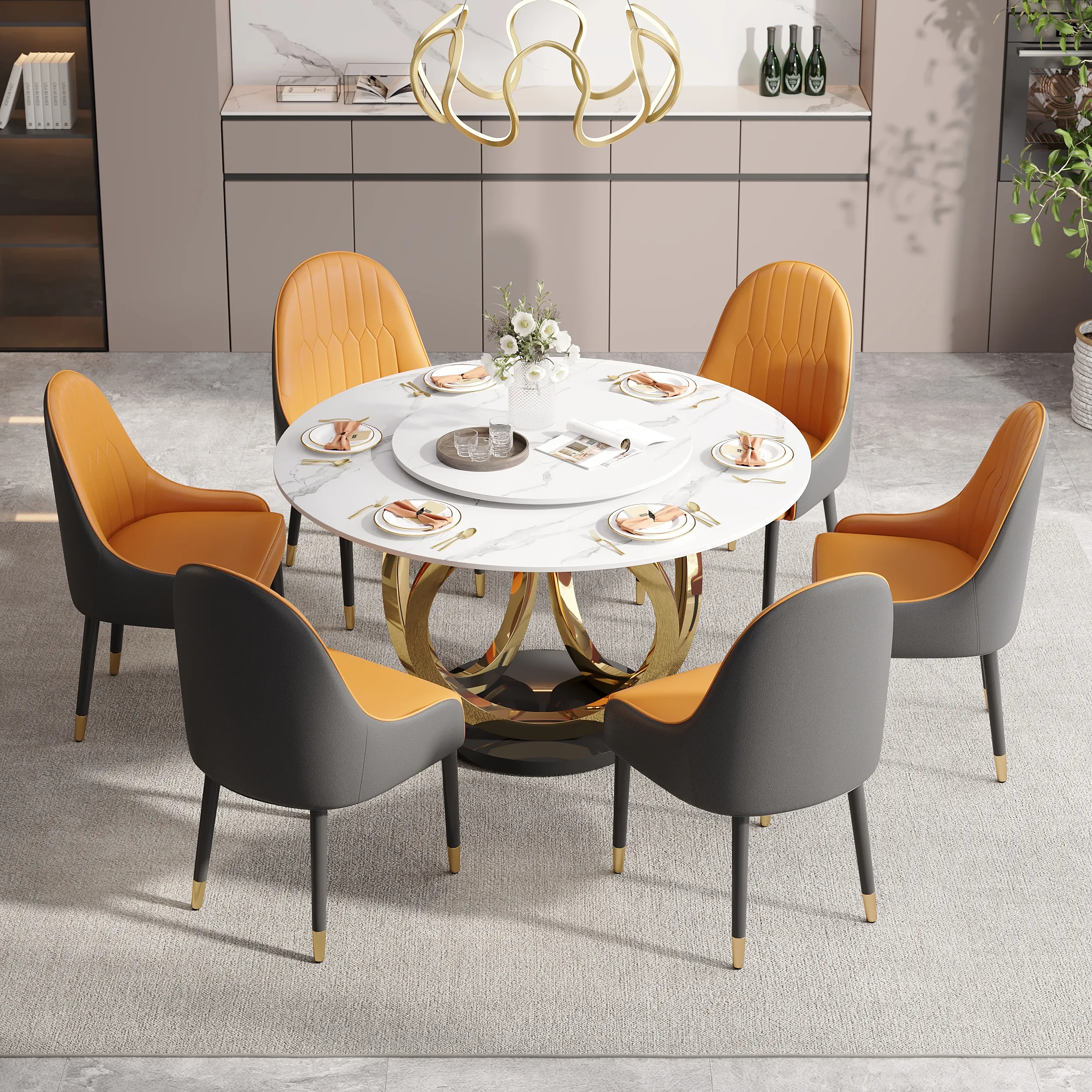 Round Lazy Susan Dining Table for 6 - White, Sintered Stone product