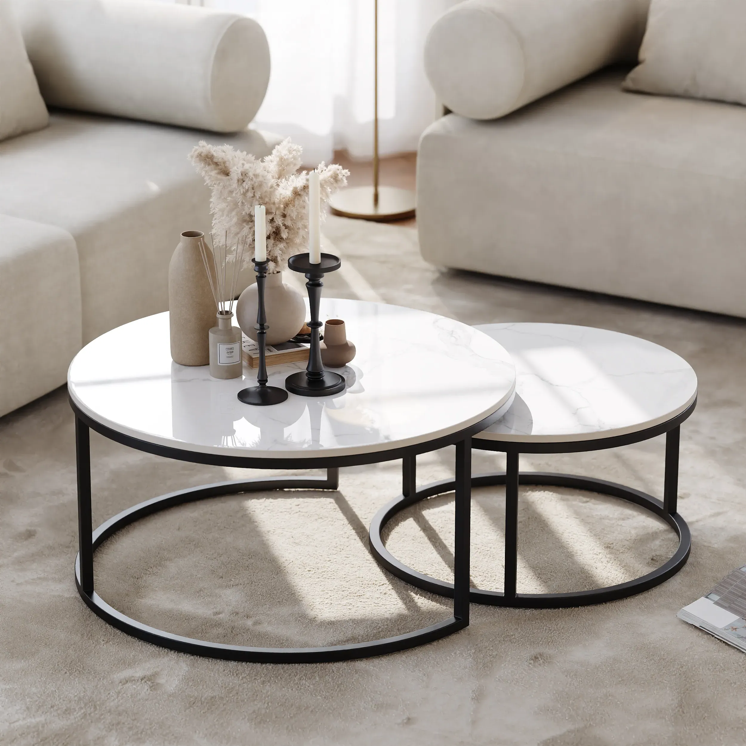 Round Nesting Coffee Table Set - White, Black product