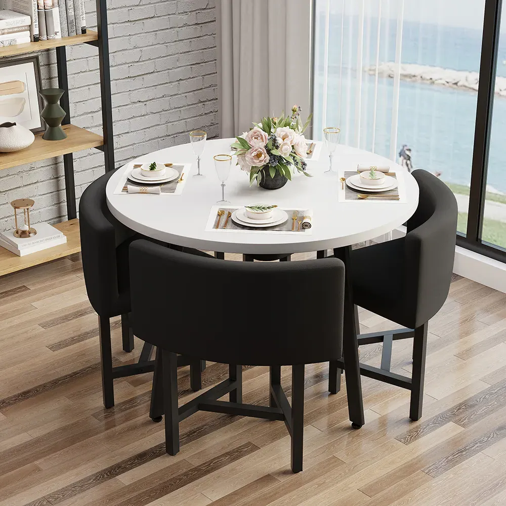 Round Nesting Dining Table Set for 4 - Black, White product