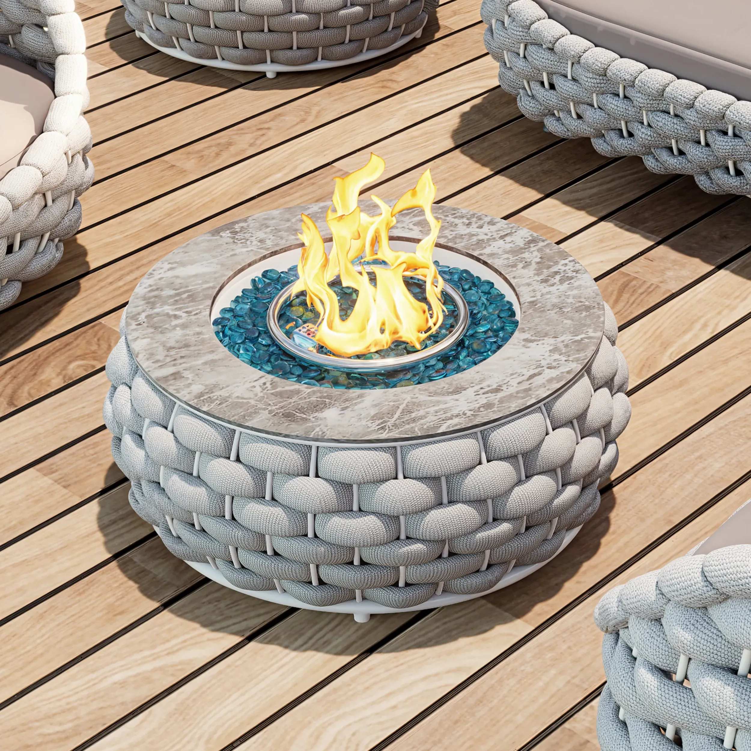 Round Propane Fire Pit Table - Light Gray, Aluminium Alloy product