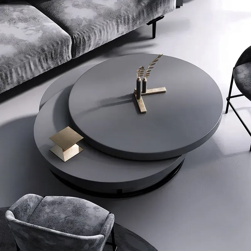 Round Swivel Coffee Table with Storage Drawer - Grey, Wood product