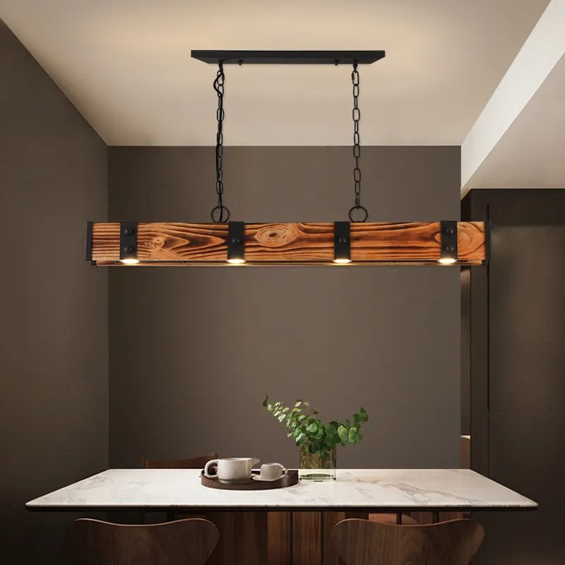 Rowen 4-Light LED Linear Island Pendant Light - Rust, Wood & Metal product