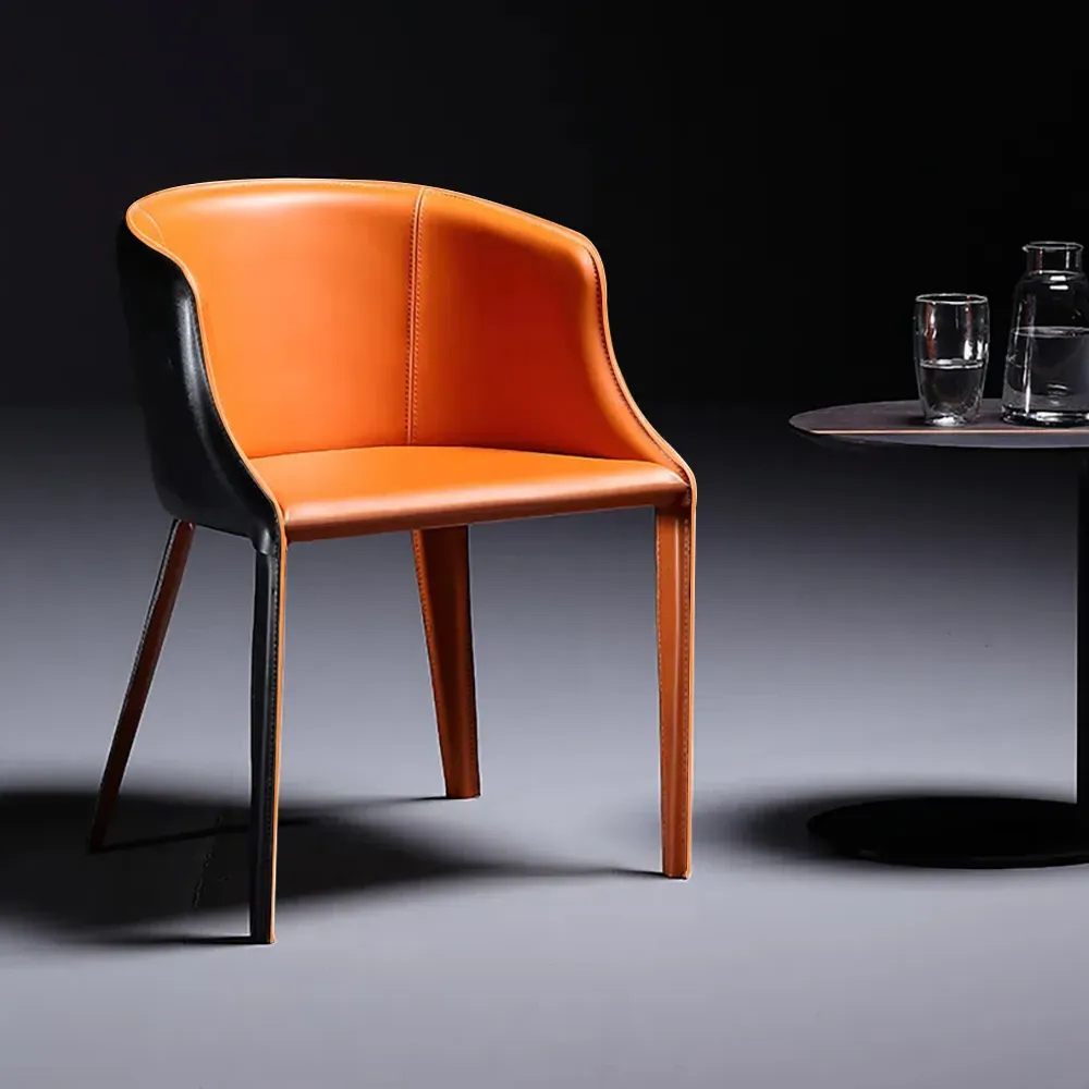 Saddle Leather Dining Chair with Armrests - Orange, Faux Leather product