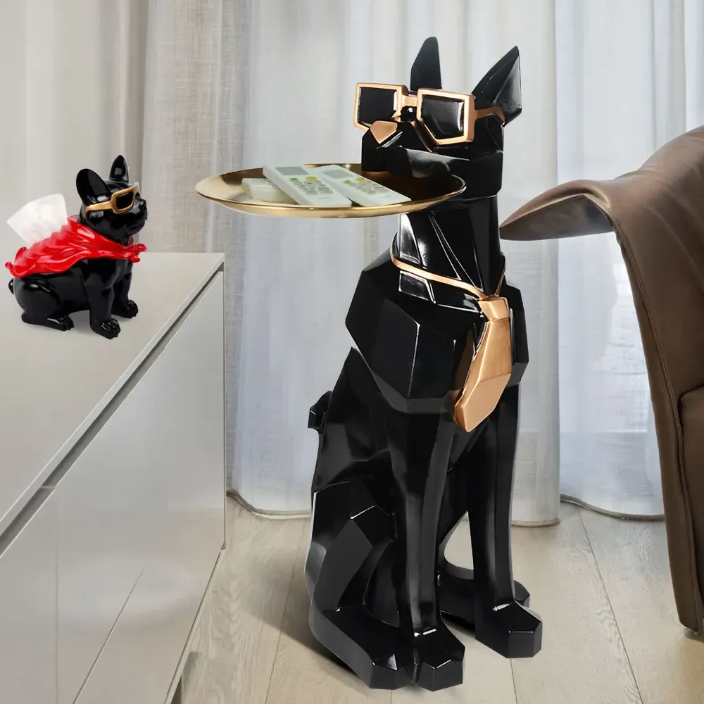 Sculpture Tray End Table with Tissue Storage - Black, Resin product