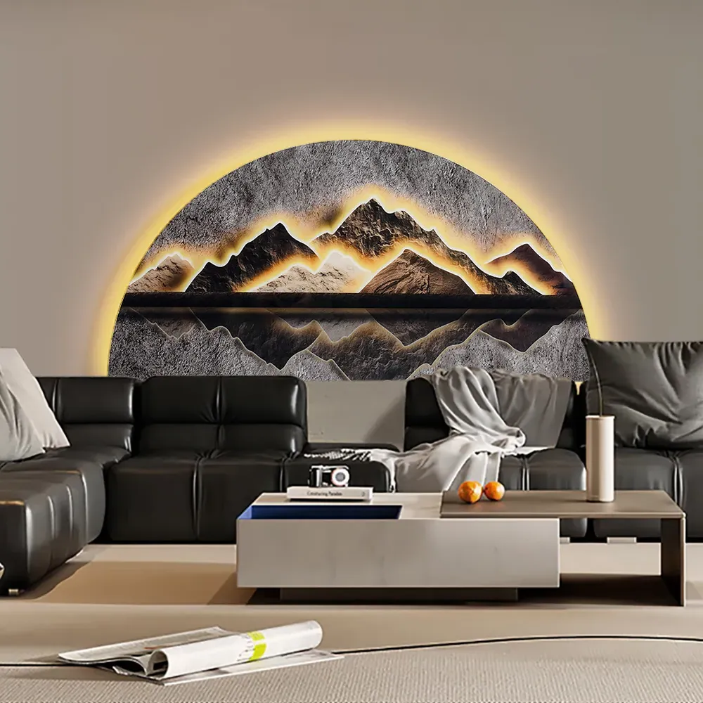 Semi-Circular LED Mountain Wall Art - Engineered Wood product