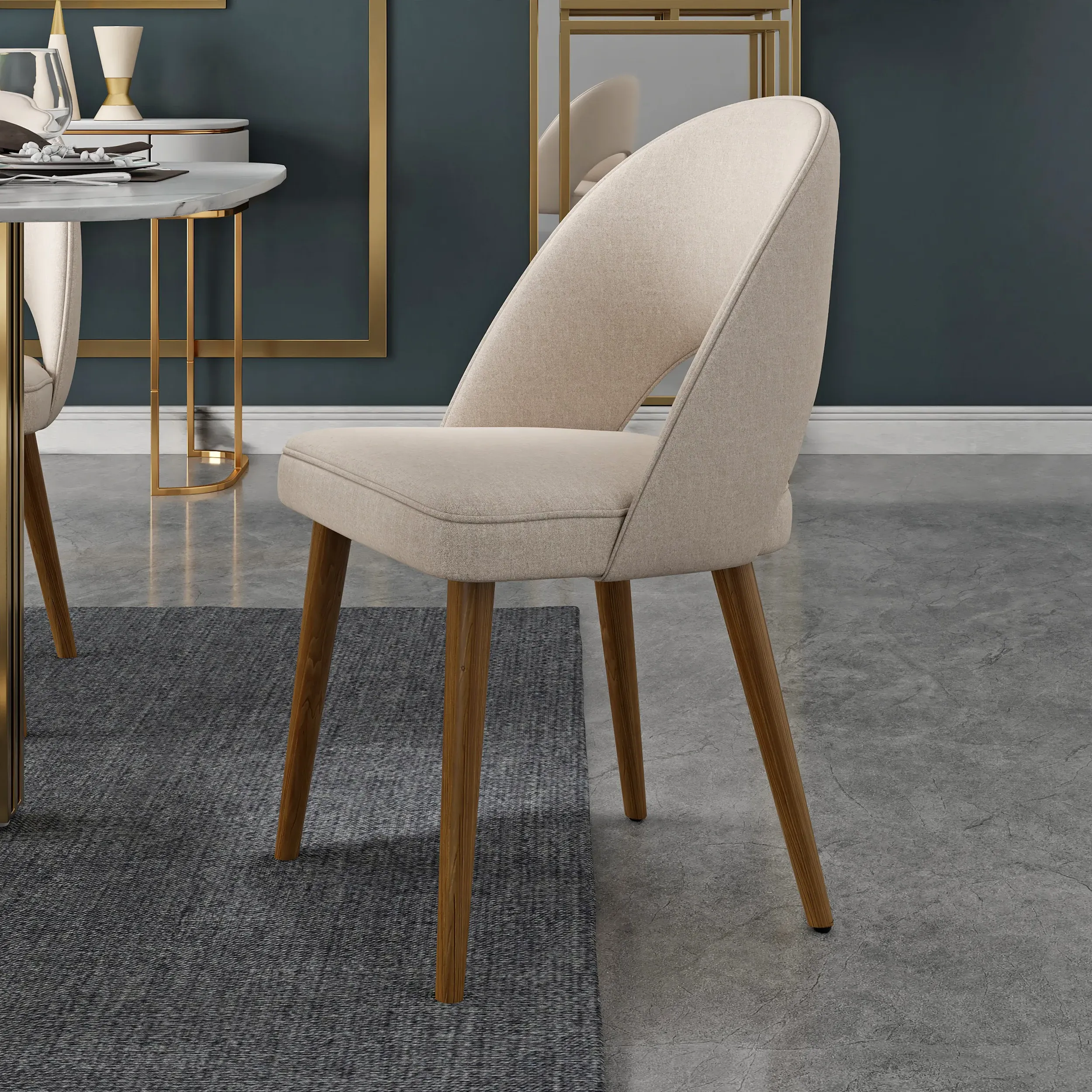 Set of 2 Dining Chairs Curved High-Back - Sand, Cotton Linen product