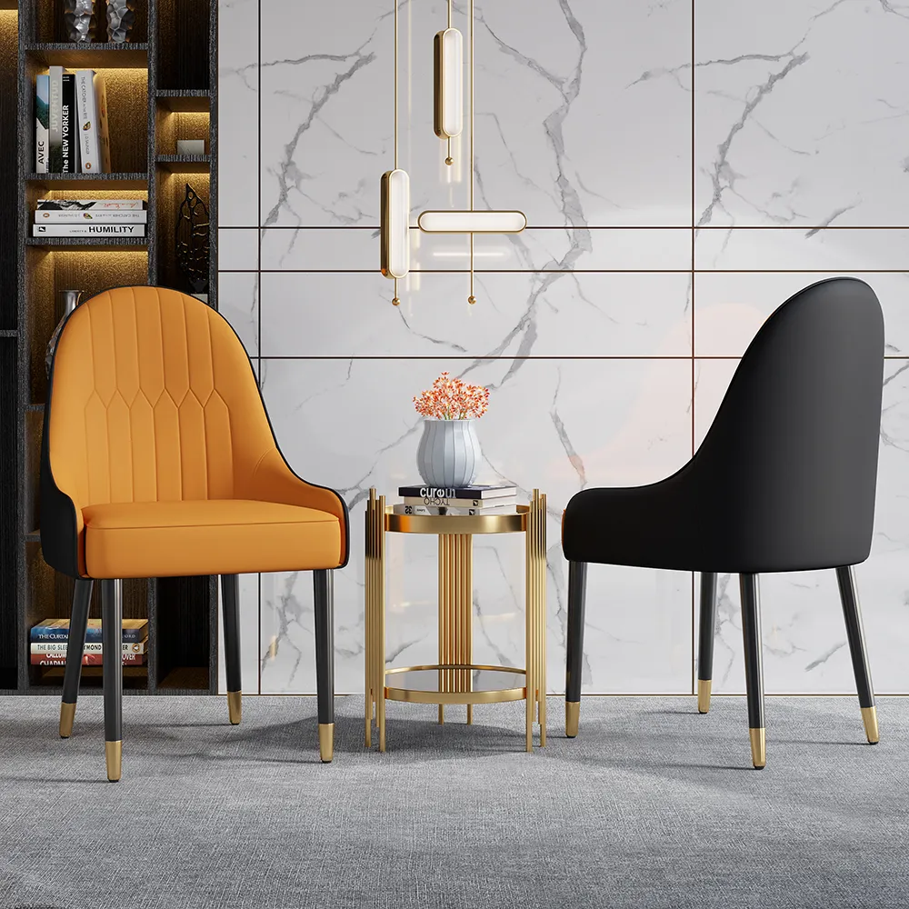 Set of 2 Dining Chairs - Orange & Black, PU Leather product