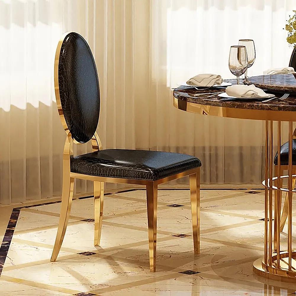 Set of 2 Dining Chairs Oval Back - Black, PU Leather product