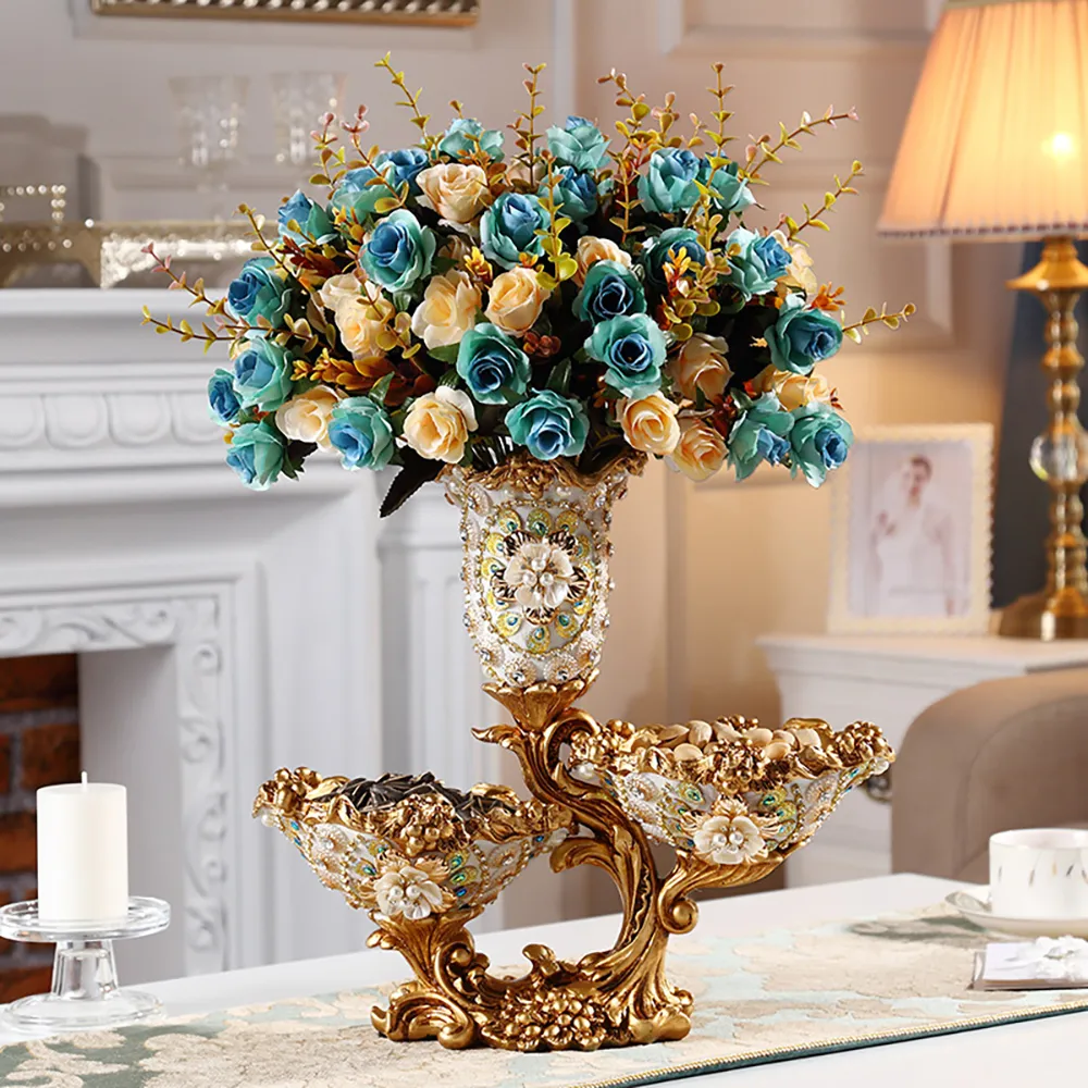 Shinely 2-Tier Fruit Basket with Vase - White, Gold product
