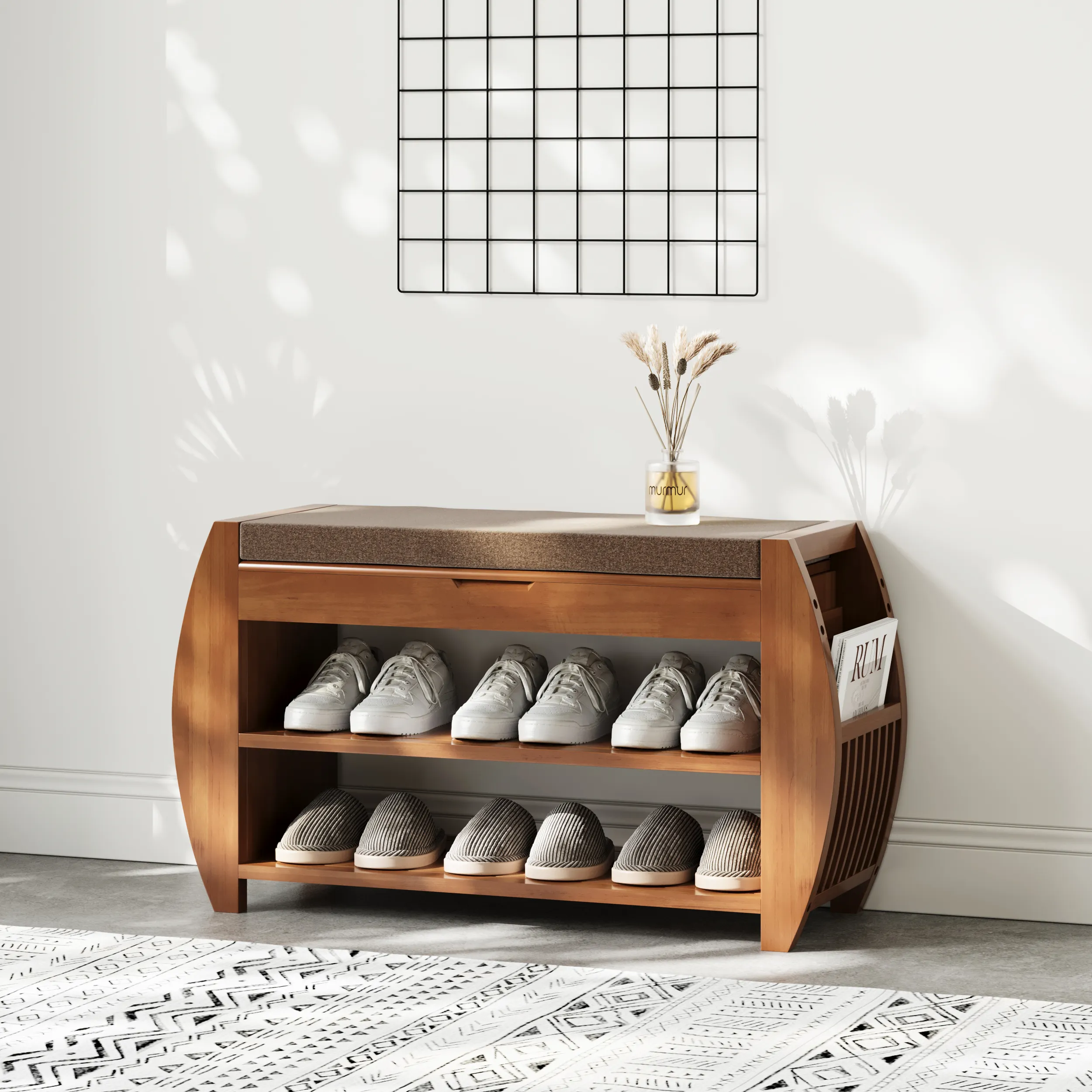 Shoe Storage Bench with Flip Top - Walnut, Wood product
