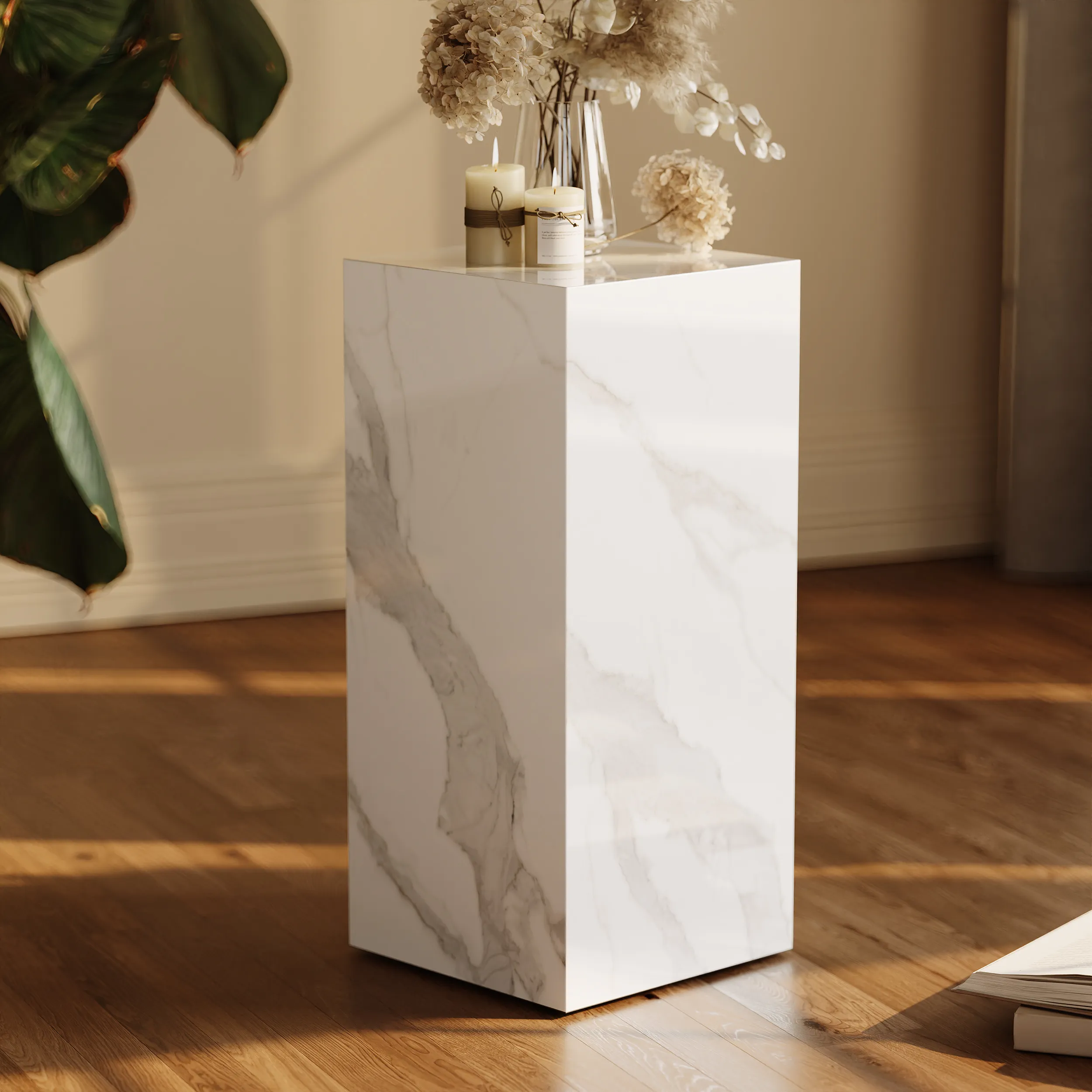Sintered Stone Plinth Pedestal Plant Stand & Side Table - White product
