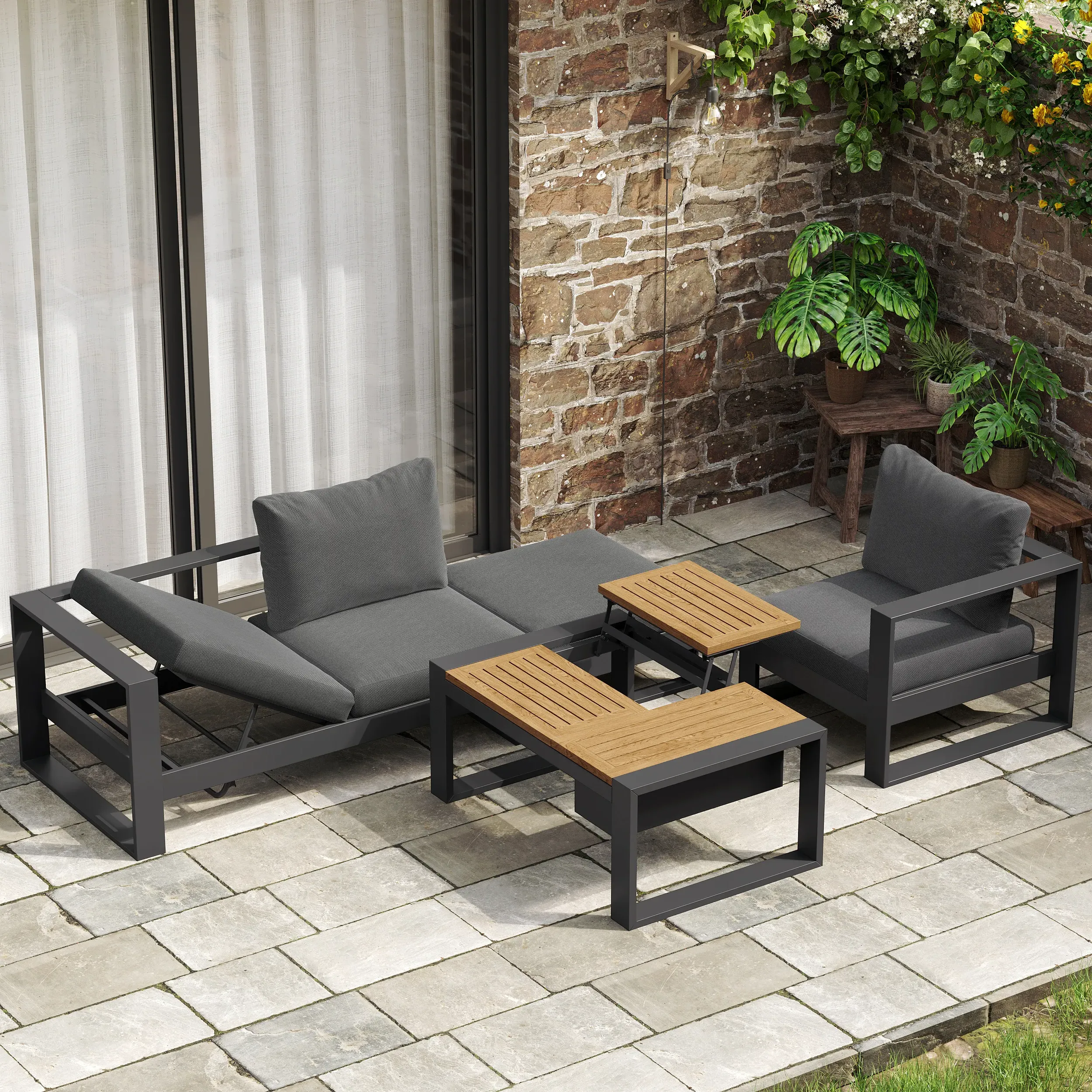Slatera 4-Piece Modular Garden Sofa Set - Dark Grey, Aluminium & Acacia product
