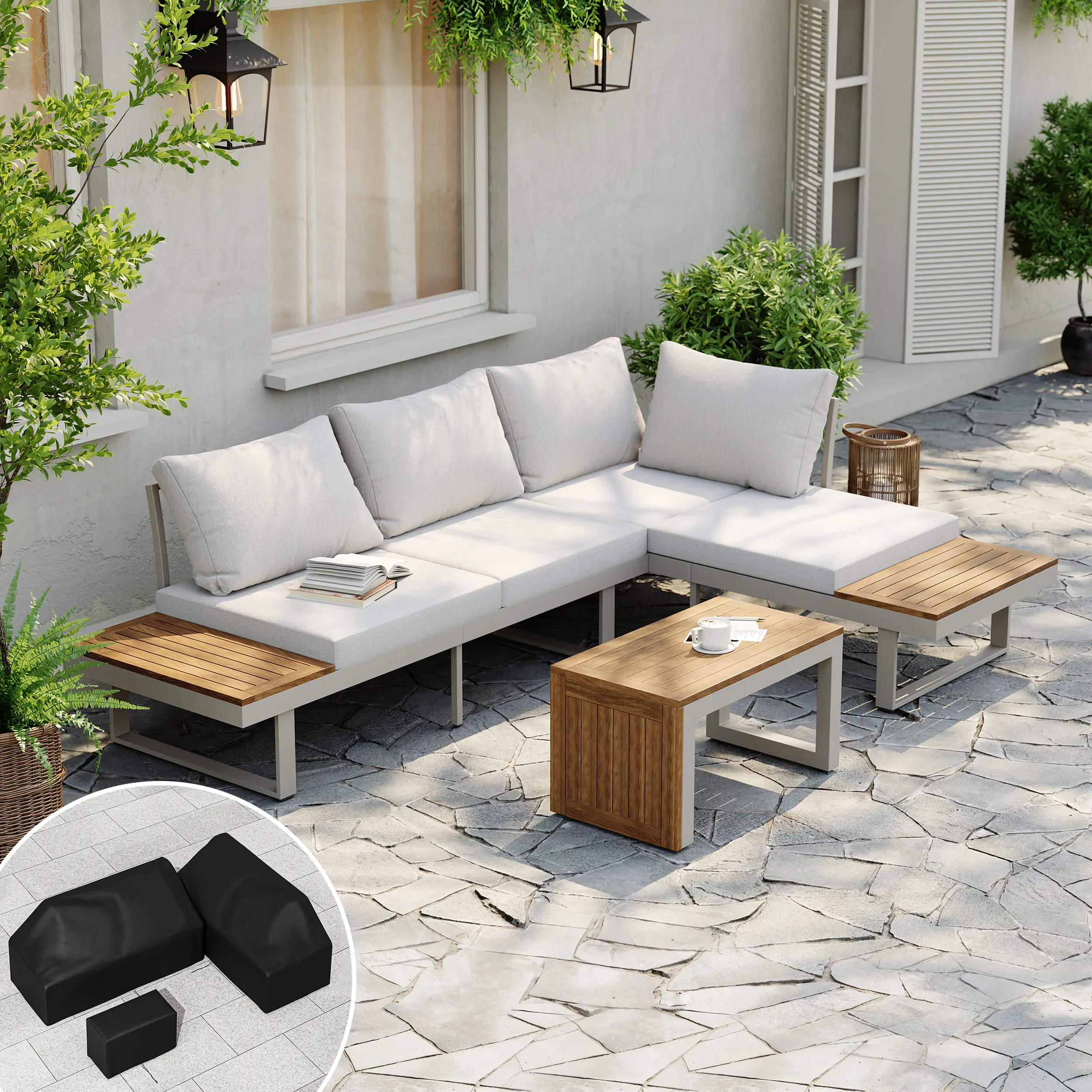 Slatera Modular Outdoor Sofa Set - Light Grey, Aluminium product