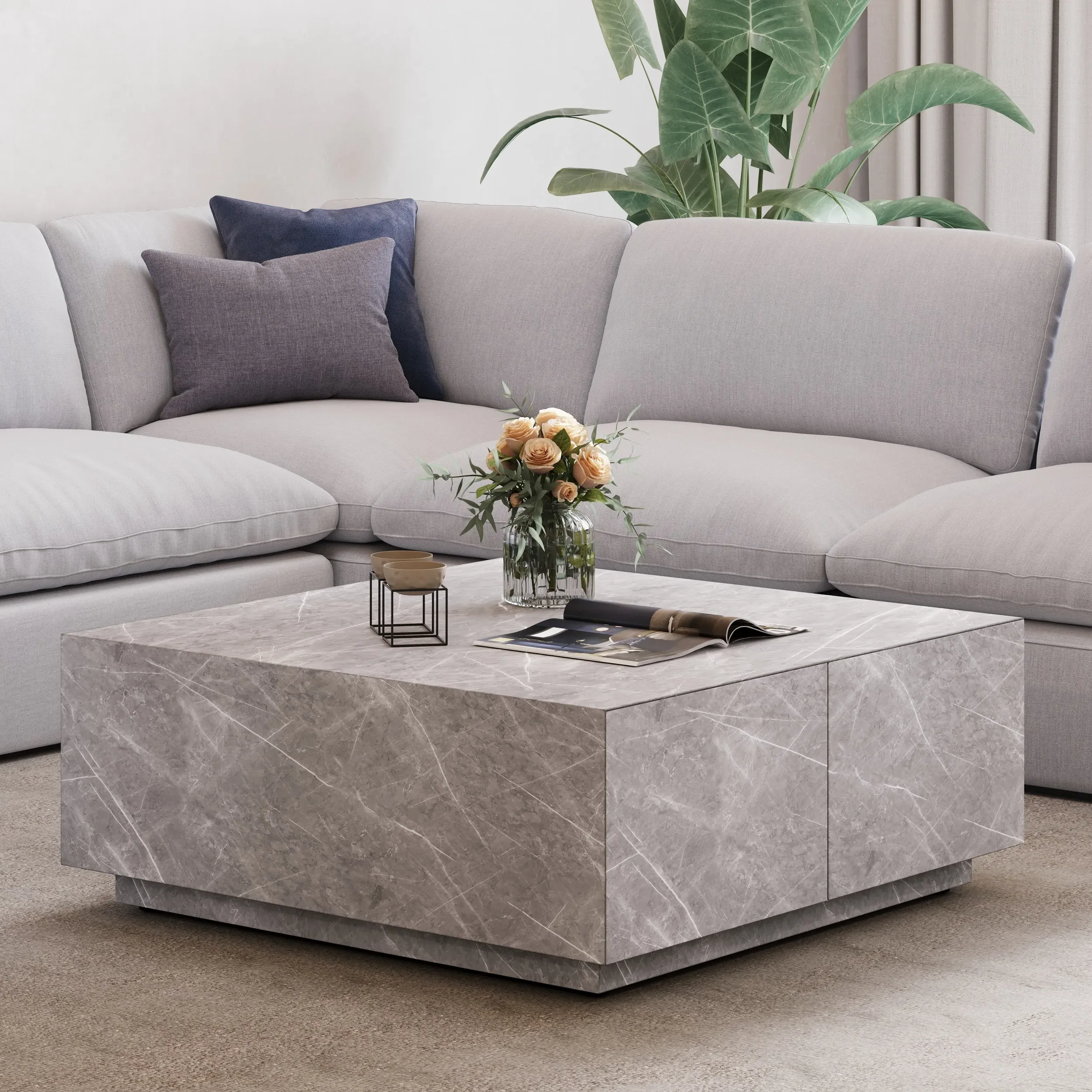 Square Coffee Table with 4 Drawers - Grey product