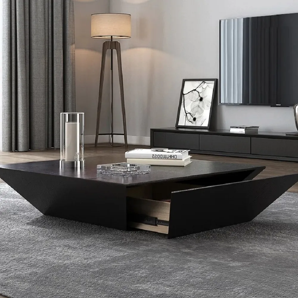 Square Coffee Table with Drawer - Black, Wood product
