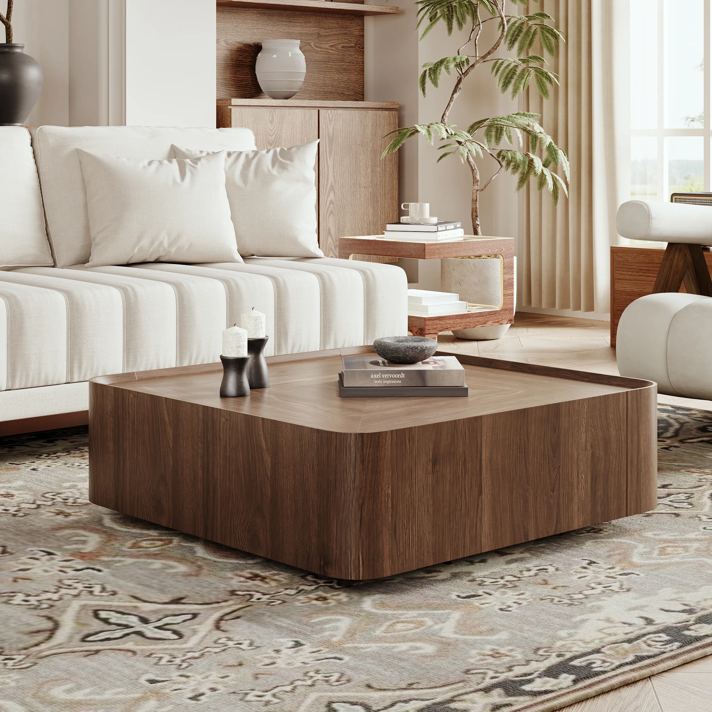 Square Coffee Table with Storage - Walnut product