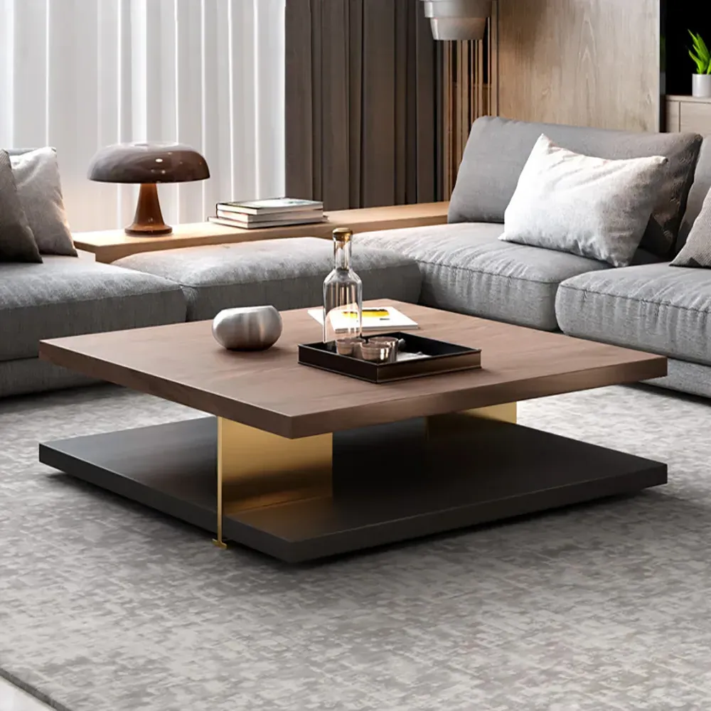 Square Pedestal Coffee Table - Black, Walnut product