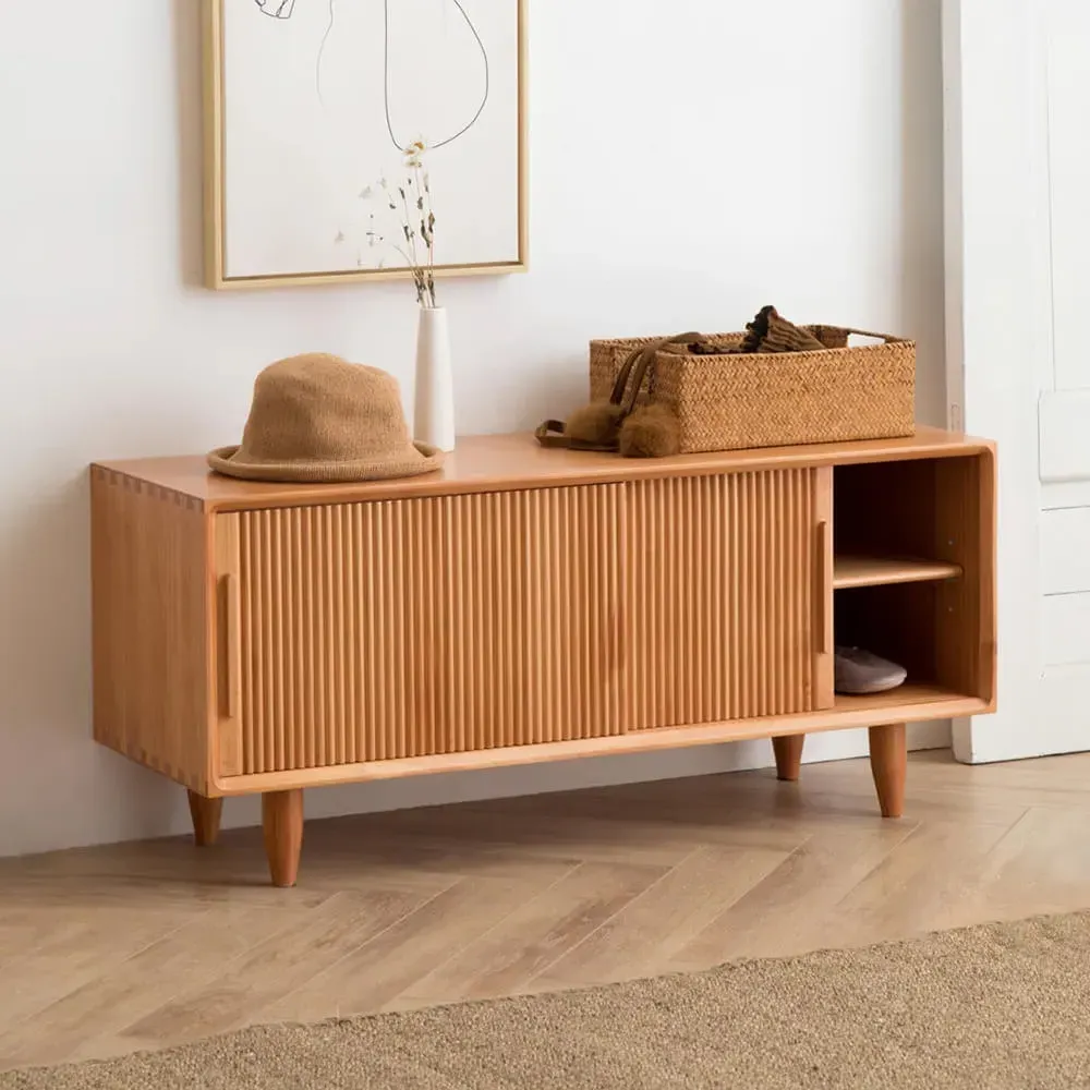 Storage Bench with Sliding Doors - Natural, Pine Wood product