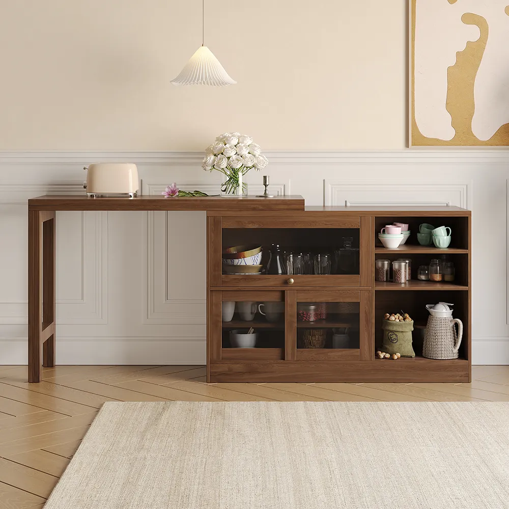 Storage Sideboard Cabinet Extendable Buffet Dining Table - Walnut, Wood product