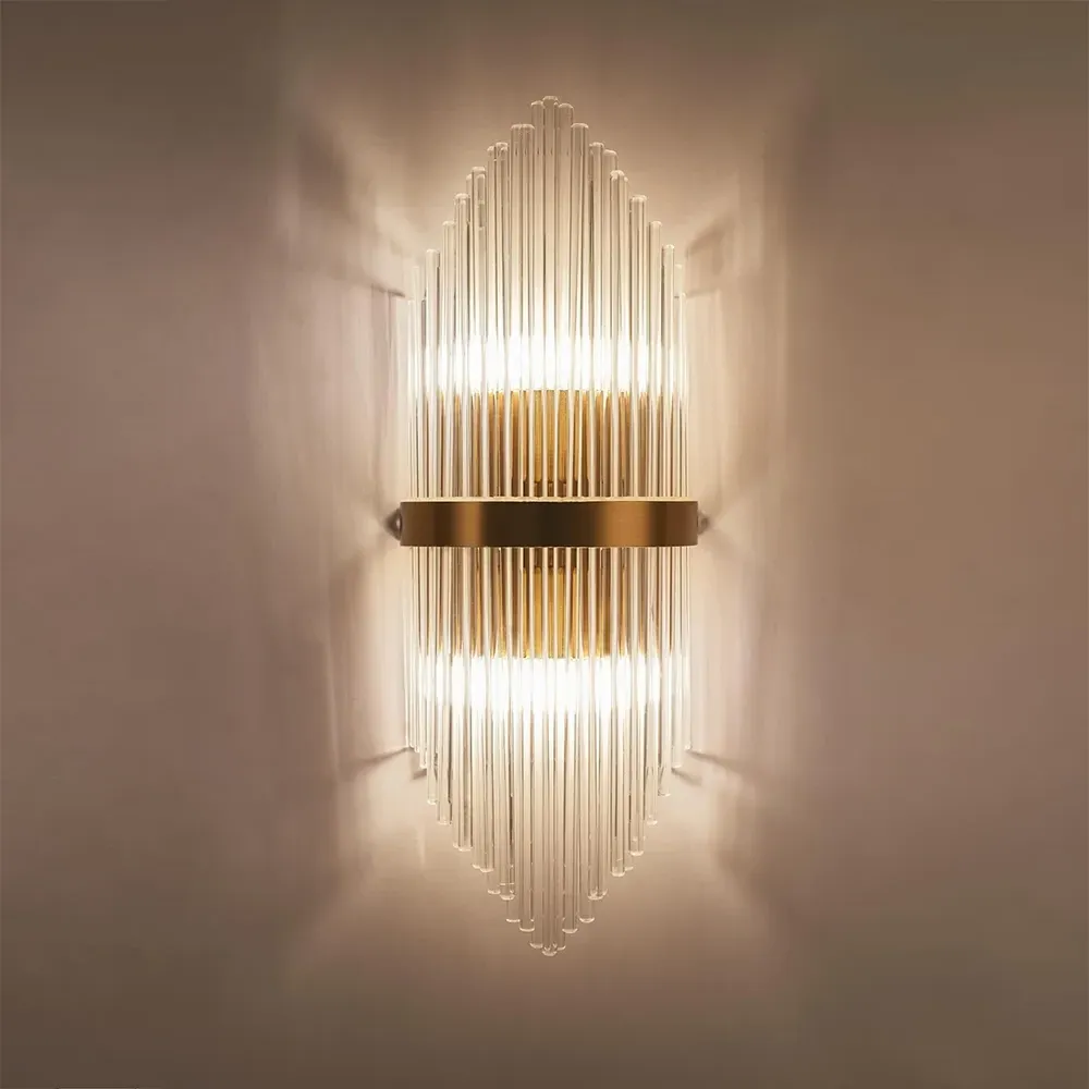 Striaged Glass Wall Sconce 2-Light - Gold, Metal product