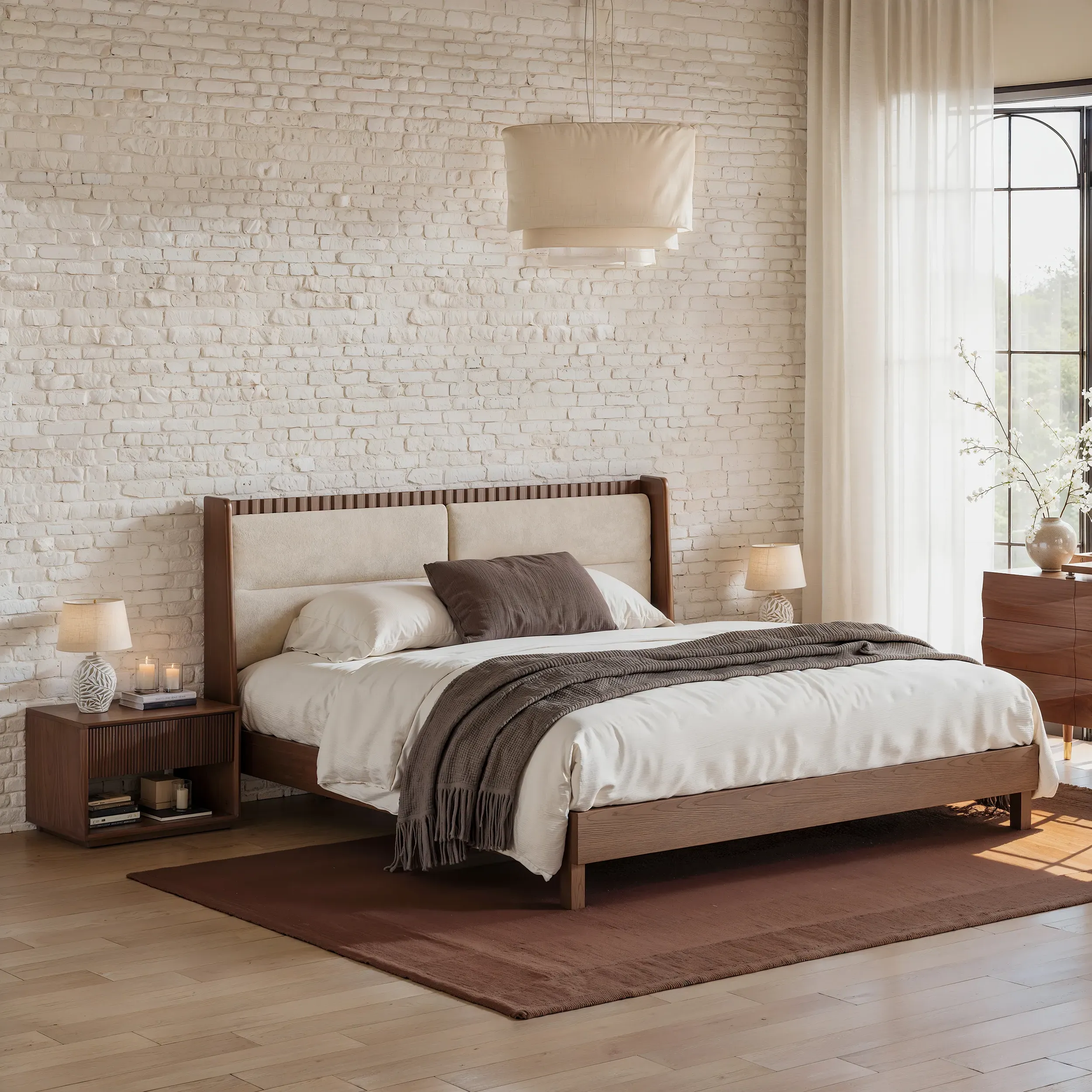Super King Size Bed Frame with Fluted Boucle Headboard - Walnut product