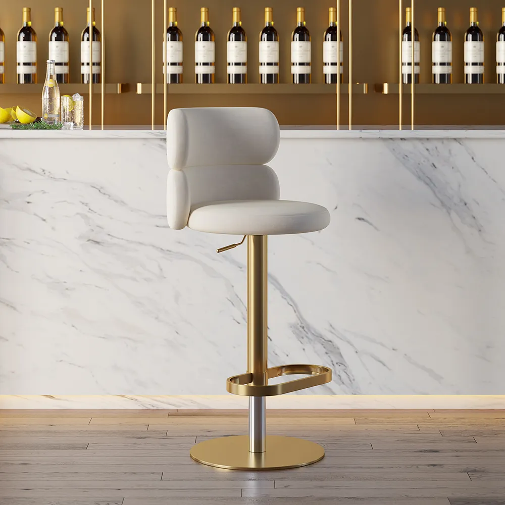 Swivel Bar Stool with Backrest Adjustable Height - Warm White, Velvet product