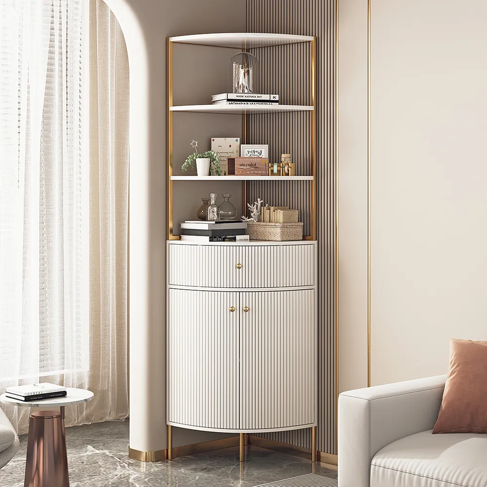 Tall Bookcase with 1 Drawer & 2 Doors - Glossy White, Wood product