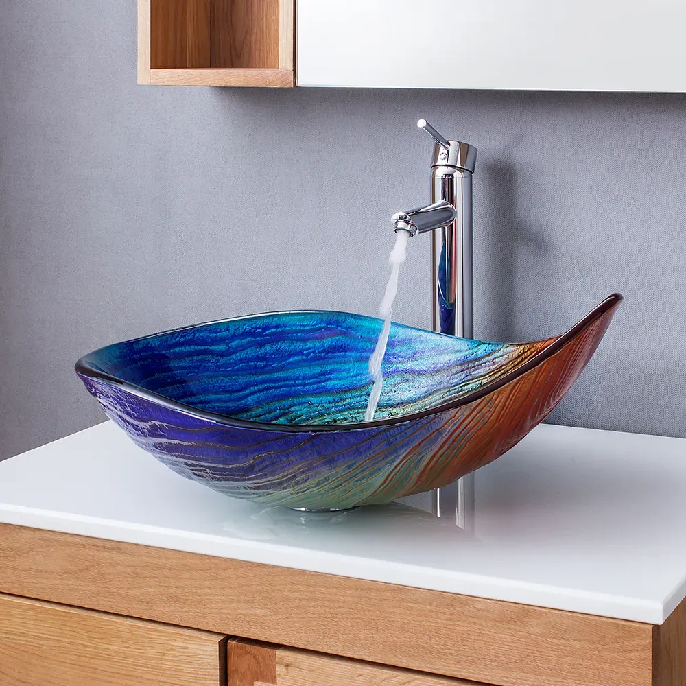 Teardrop-Shaped Countertop Basin - Multicolour, Tempered Glass product