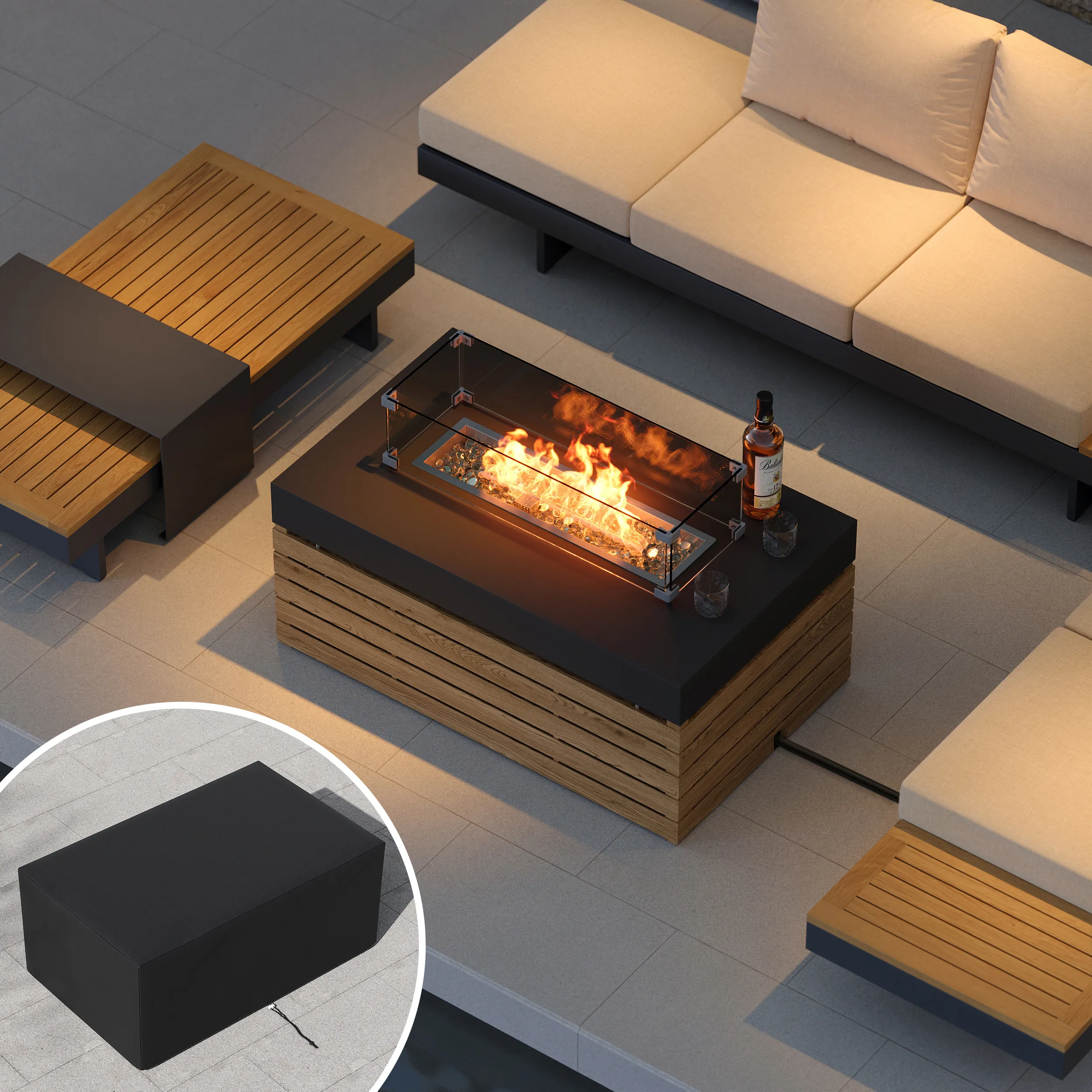 Tevara 100cm Propane Fire Pit Table with Cover - Dark Grey product